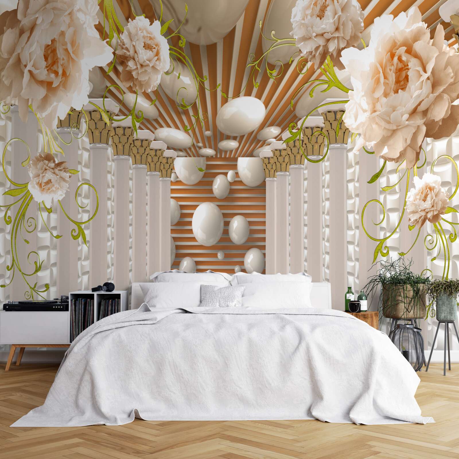 Fototapeta kamienne łuki w kształcie kwiatów i postaci tworzą tunel