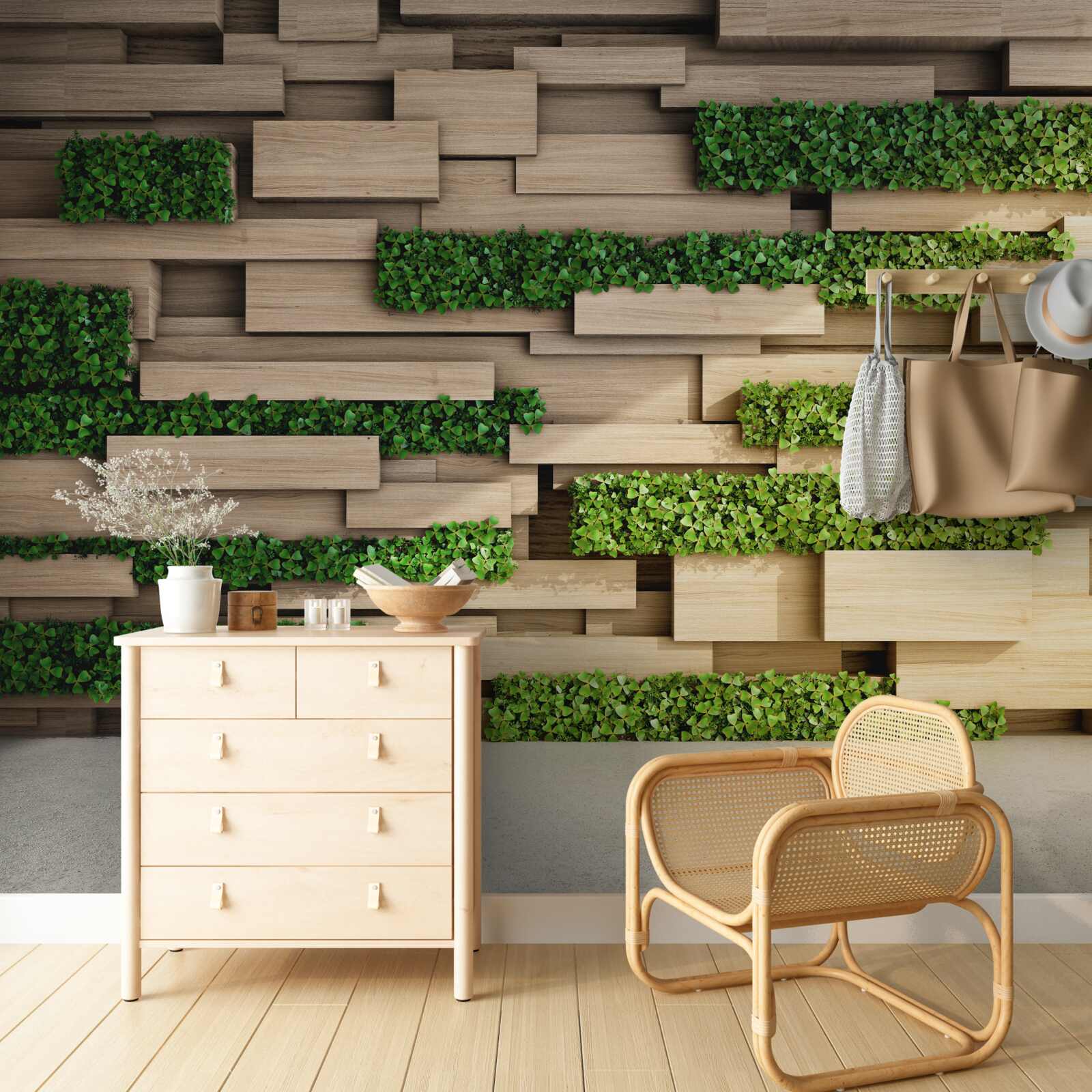 Fototapeta zielony mech i kamienna ściana