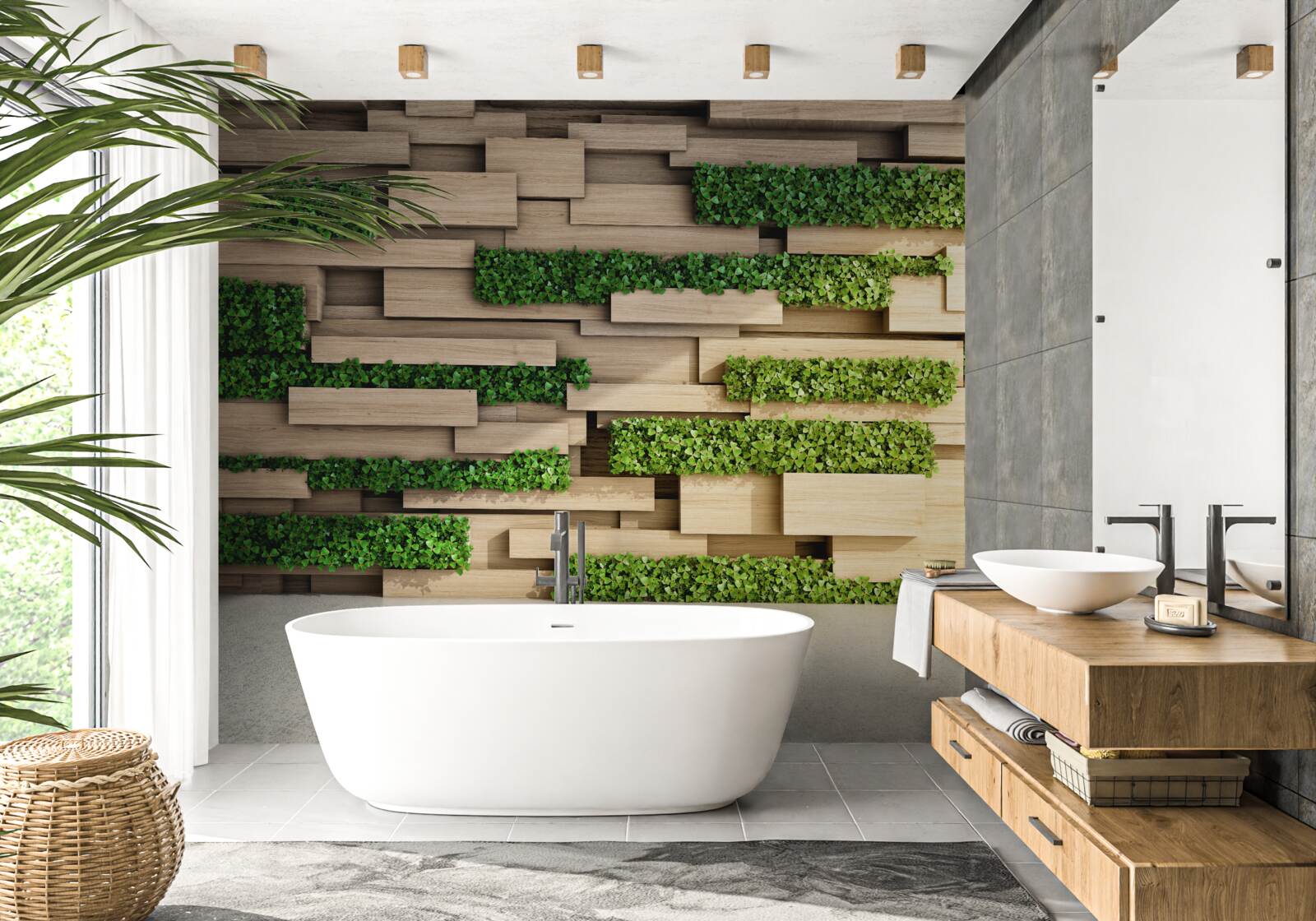 Fototapeta zielony mech i kamienna ściana