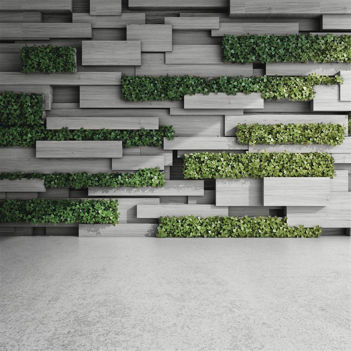 Fototapeta kamienna ściana ozdobiona zielonymi roślinami
