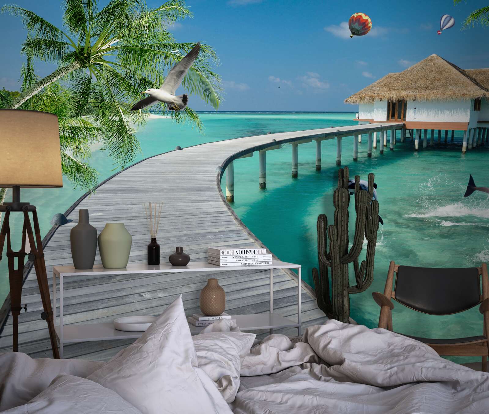 Fototapeta drewniany most nad niebiańskimi wodami