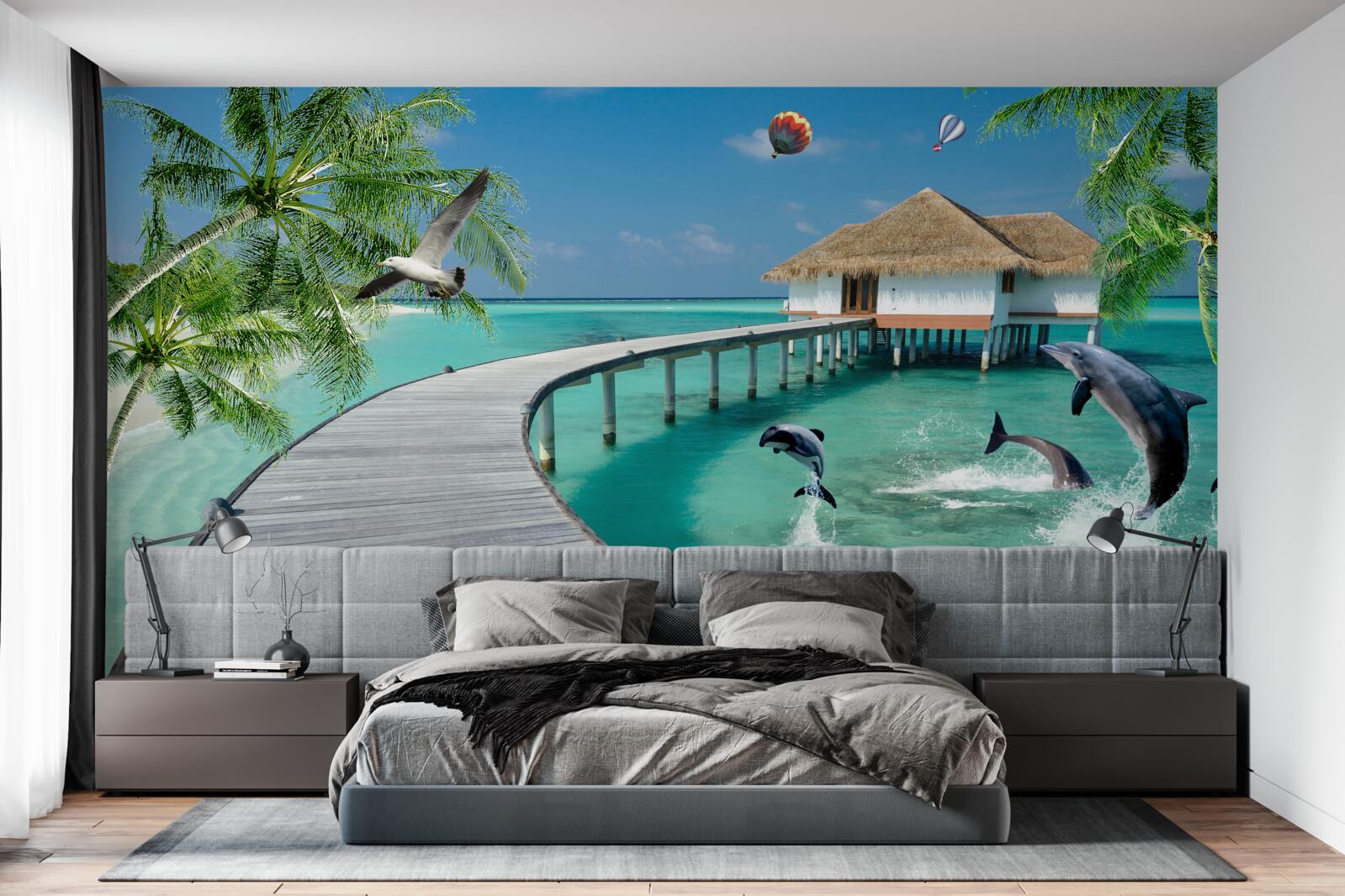 Fototapeta drewniany most nad niebiańskimi wodami