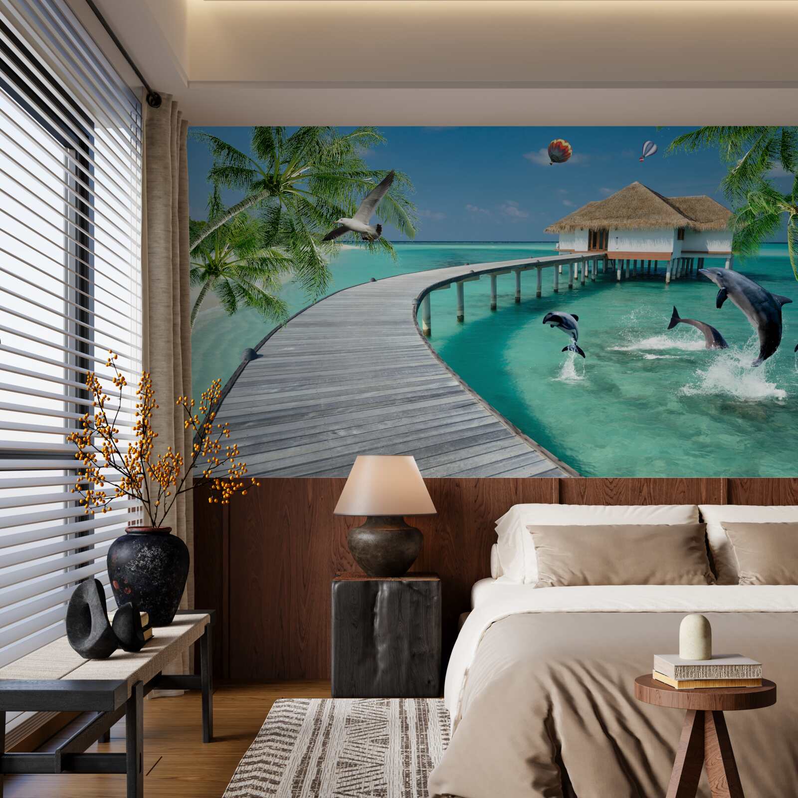 Fototapeta drewniany most nad niebiańskimi wodami