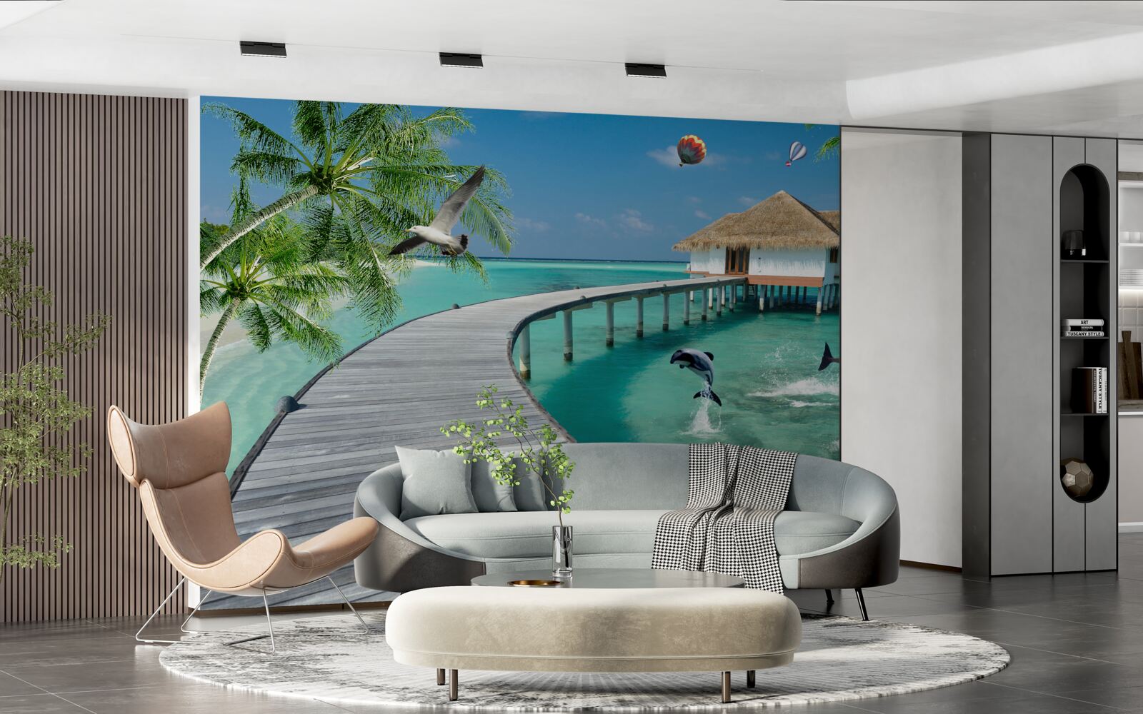 Fototapeta drewniany most nad niebiańskimi wodami