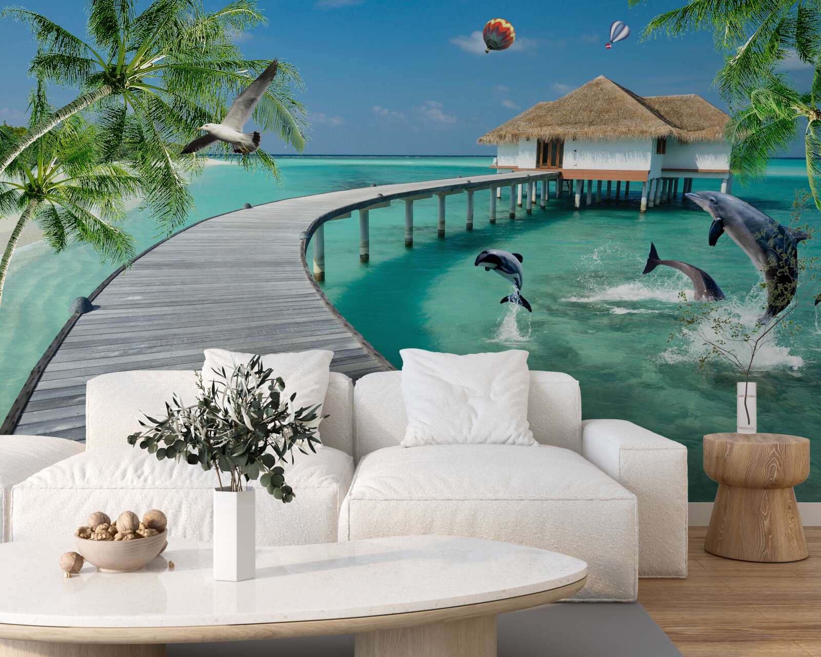 Fototapeta drewniany most nad niebiańskimi wodami