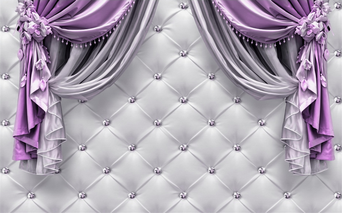 Fototapeta delikatny biały materiał i fioletowe zasłony