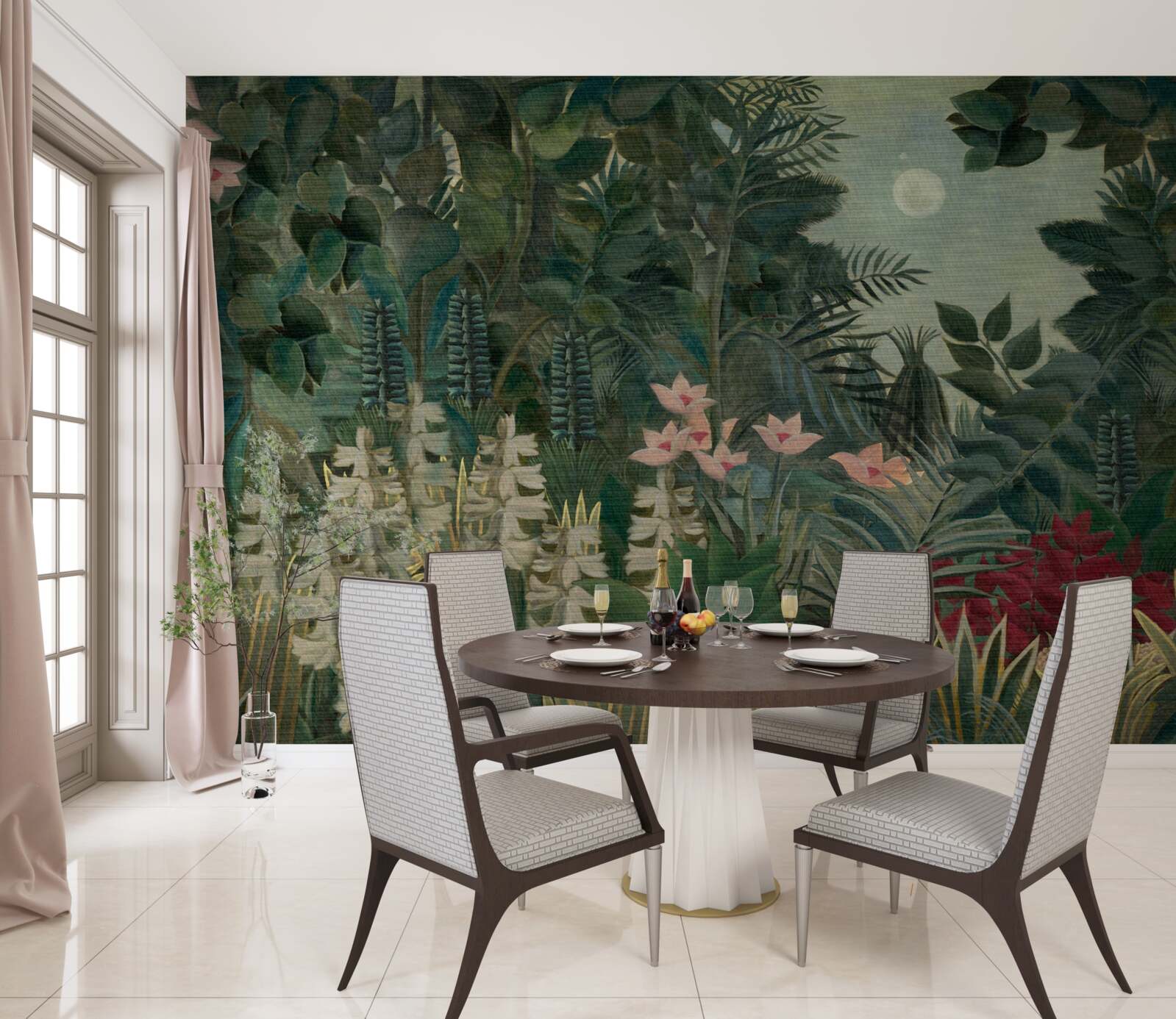 Fototapeta księżyc świeci na nocnym niebie nad zielonym lasem tropikalnym