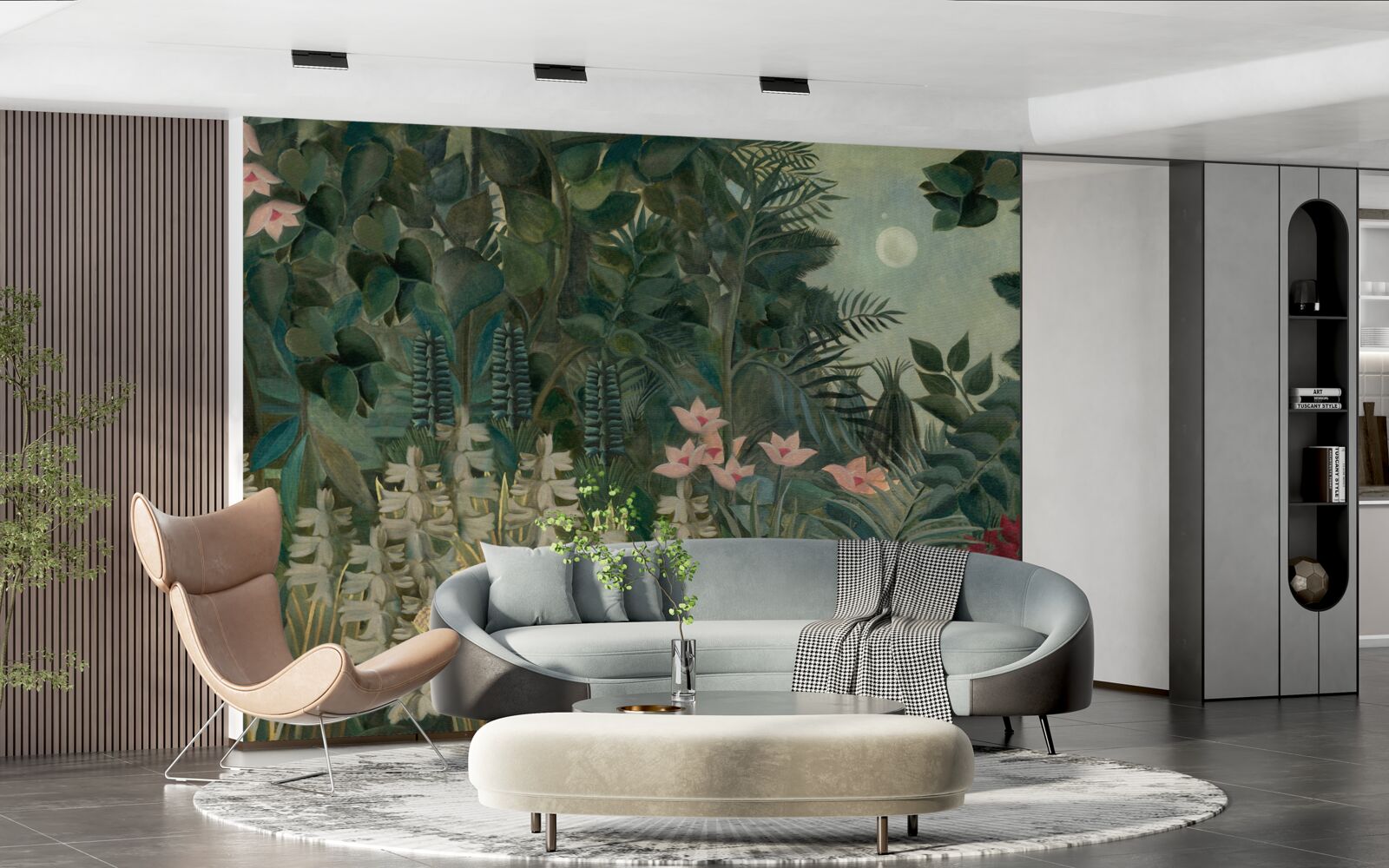 Fototapeta księżyc świeci na nocnym niebie nad zielonym lasem tropikalnym