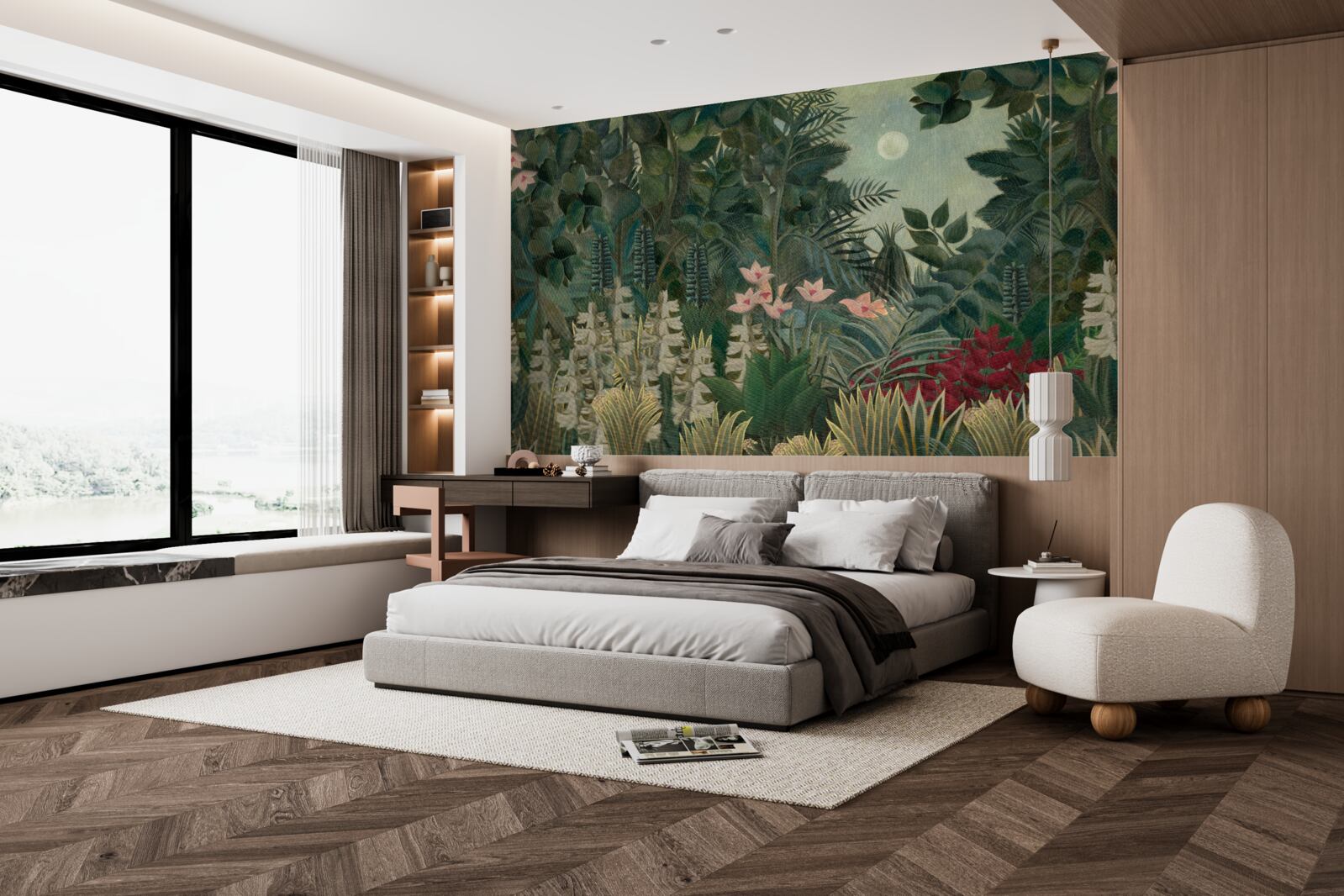 Fototapeta księżyc świeci na nocnym niebie nad zielonym lasem tropikalnym