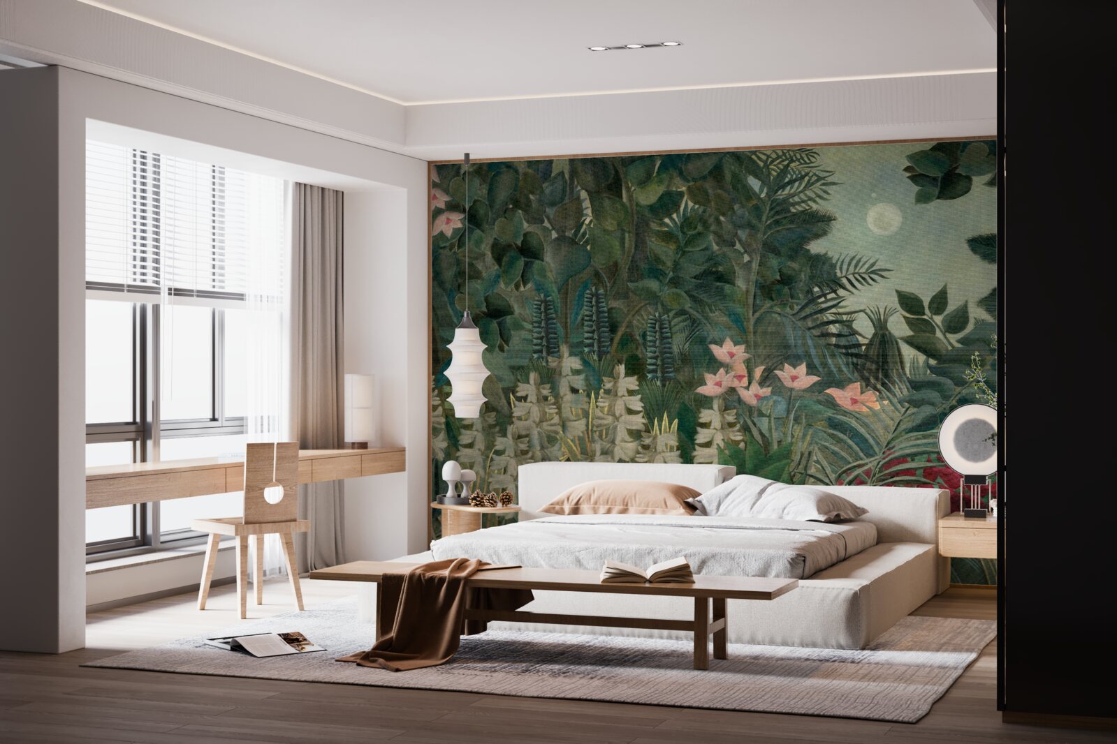 Fototapeta księżyc świeci na nocnym niebie nad zielonym lasem tropikalnym