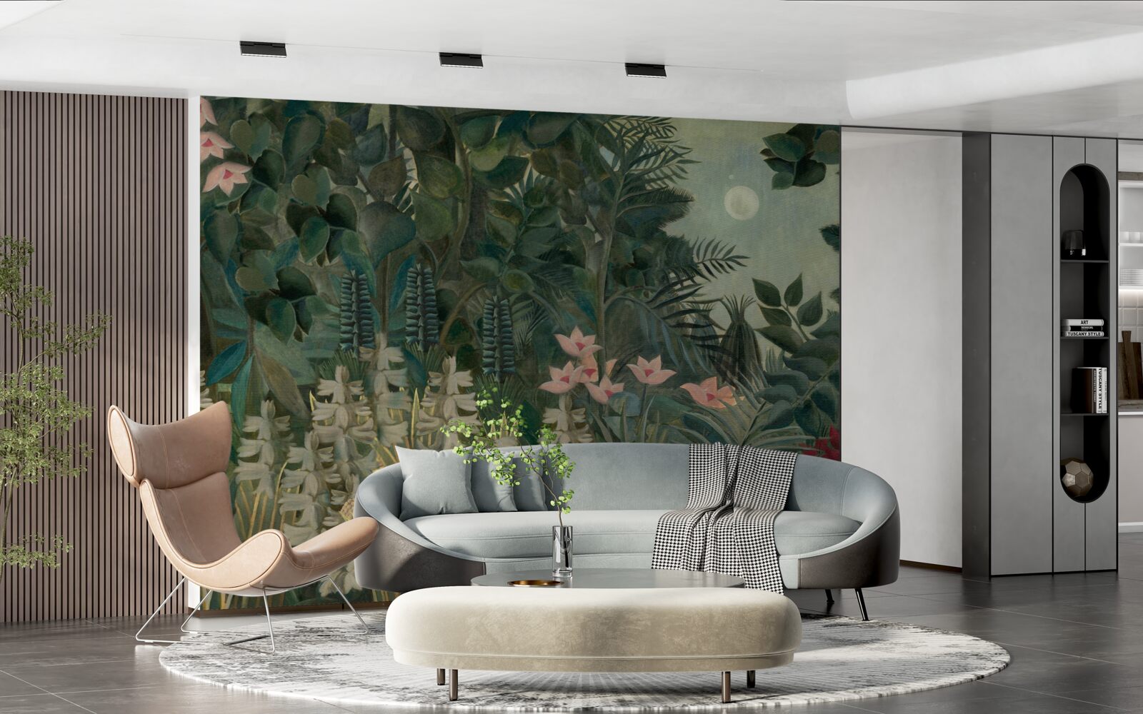 Fototapeta księżyc świeci na nocnym niebie nad zielonym lasem tropikalnym