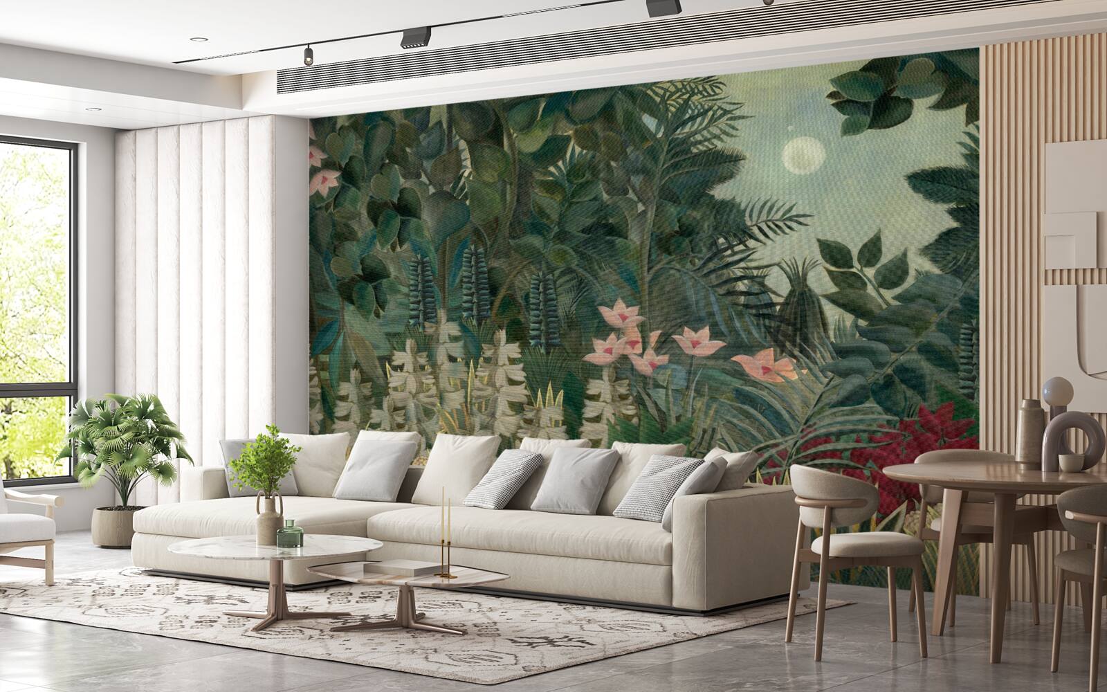 Fototapeta księżyc świeci na nocnym niebie nad zielonym lasem tropikalnym