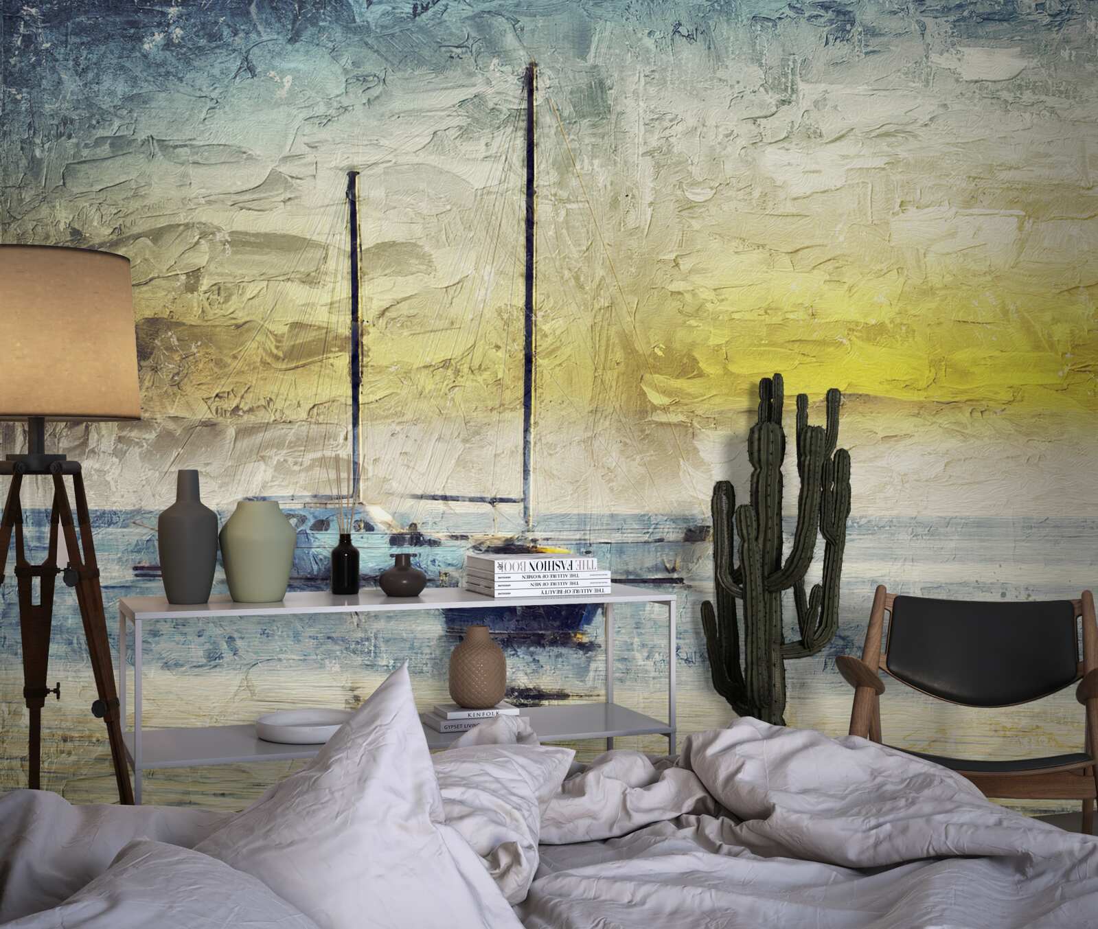 Fototapeta zachód słońca barwi jachty w zatoce