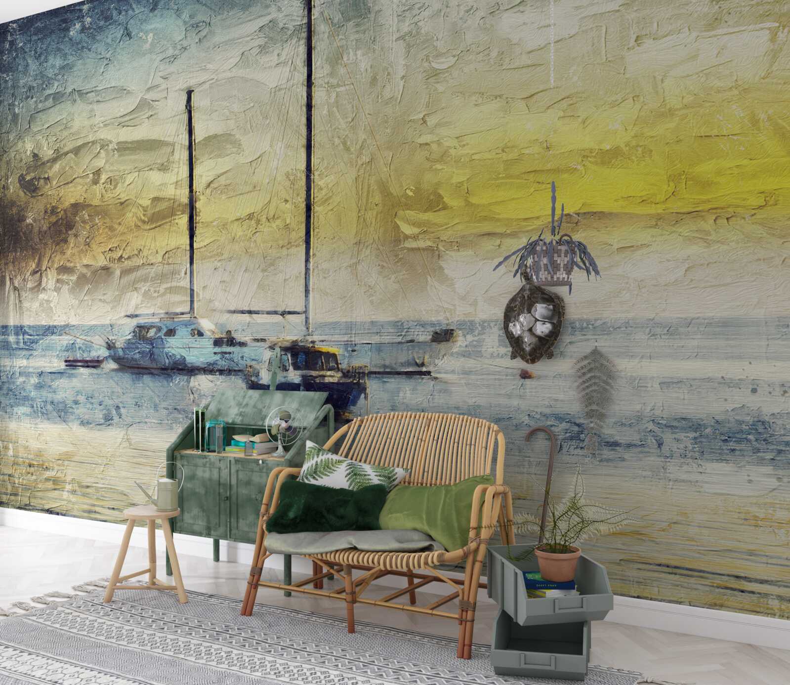 Fototapeta zachód słońca barwi jachty w zatoce