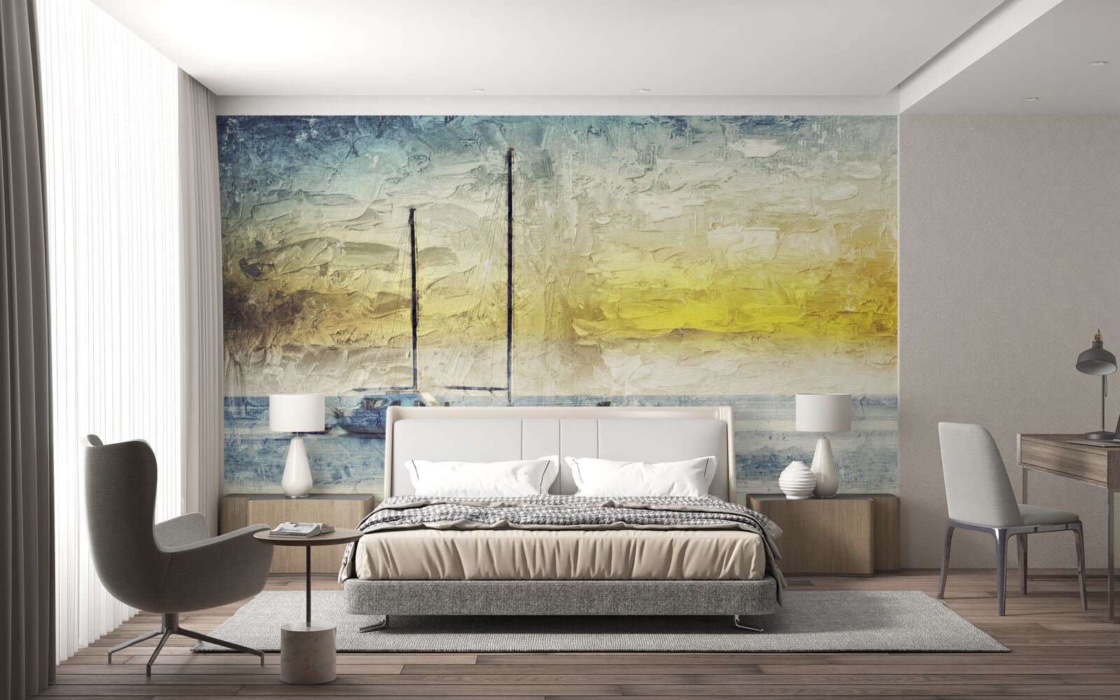 Fototapeta zachód słońca barwi jachty w zatoce