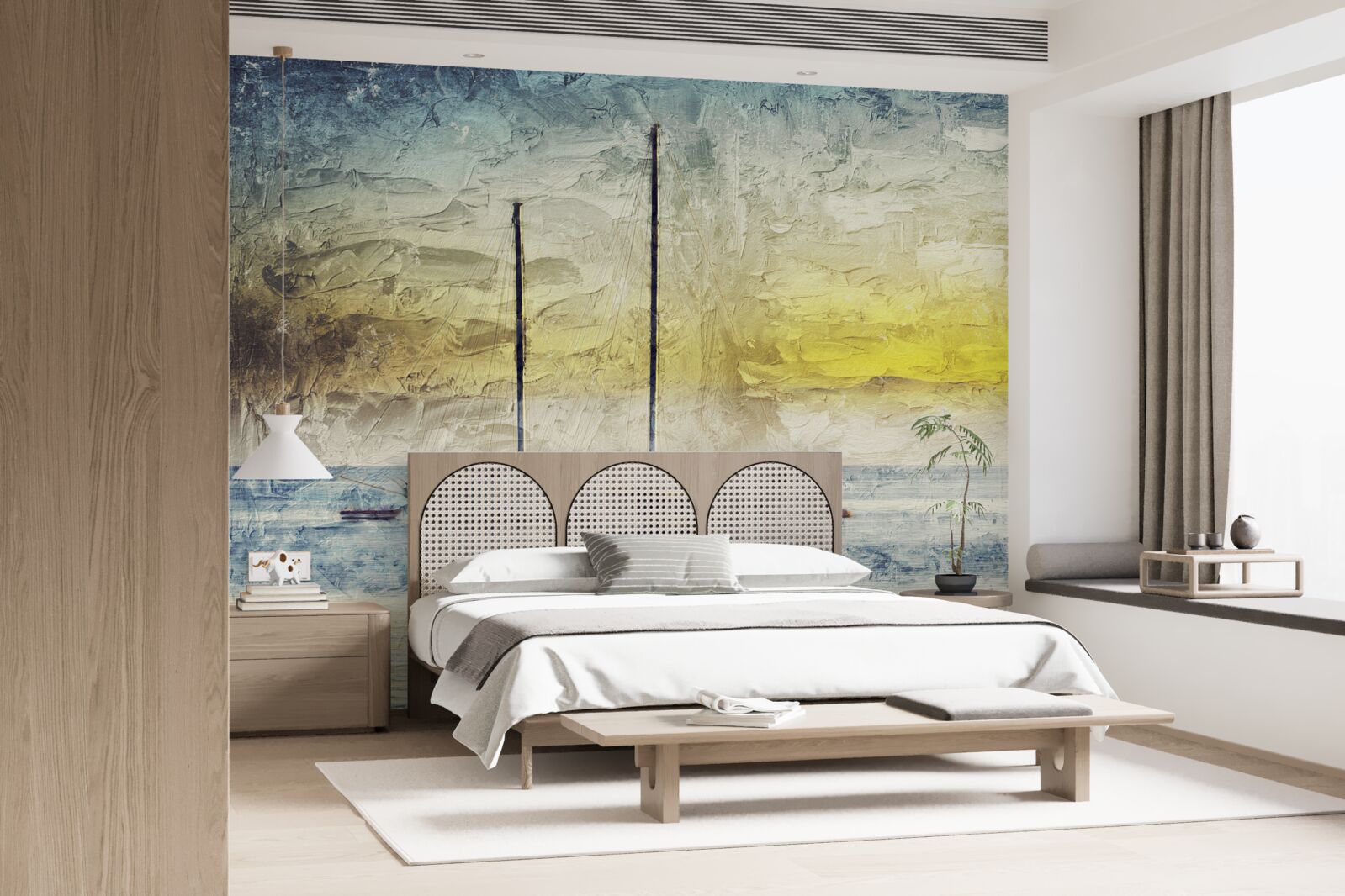 Fototapeta zachód słońca barwi jachty w zatoce