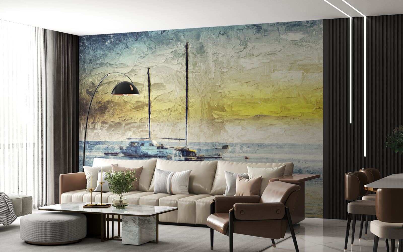 Fototapeta zachód słońca barwi jachty w zatoce