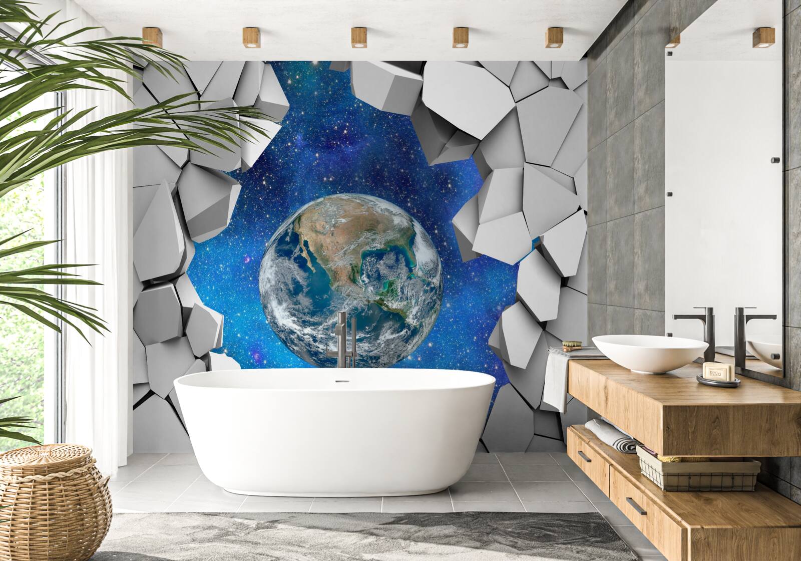 Fototapeta kamienny mur i planeta ziemia