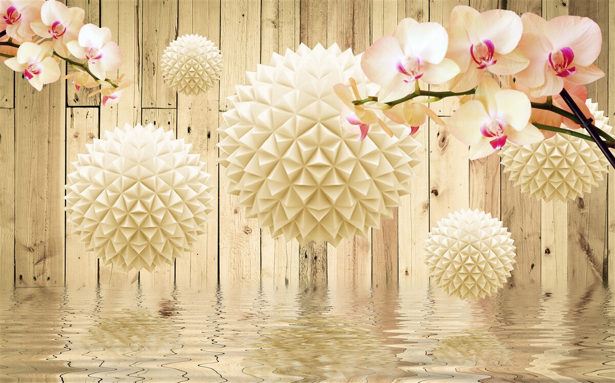 Fototapeta pływające okrągłe kształty z gałęziami orchidei