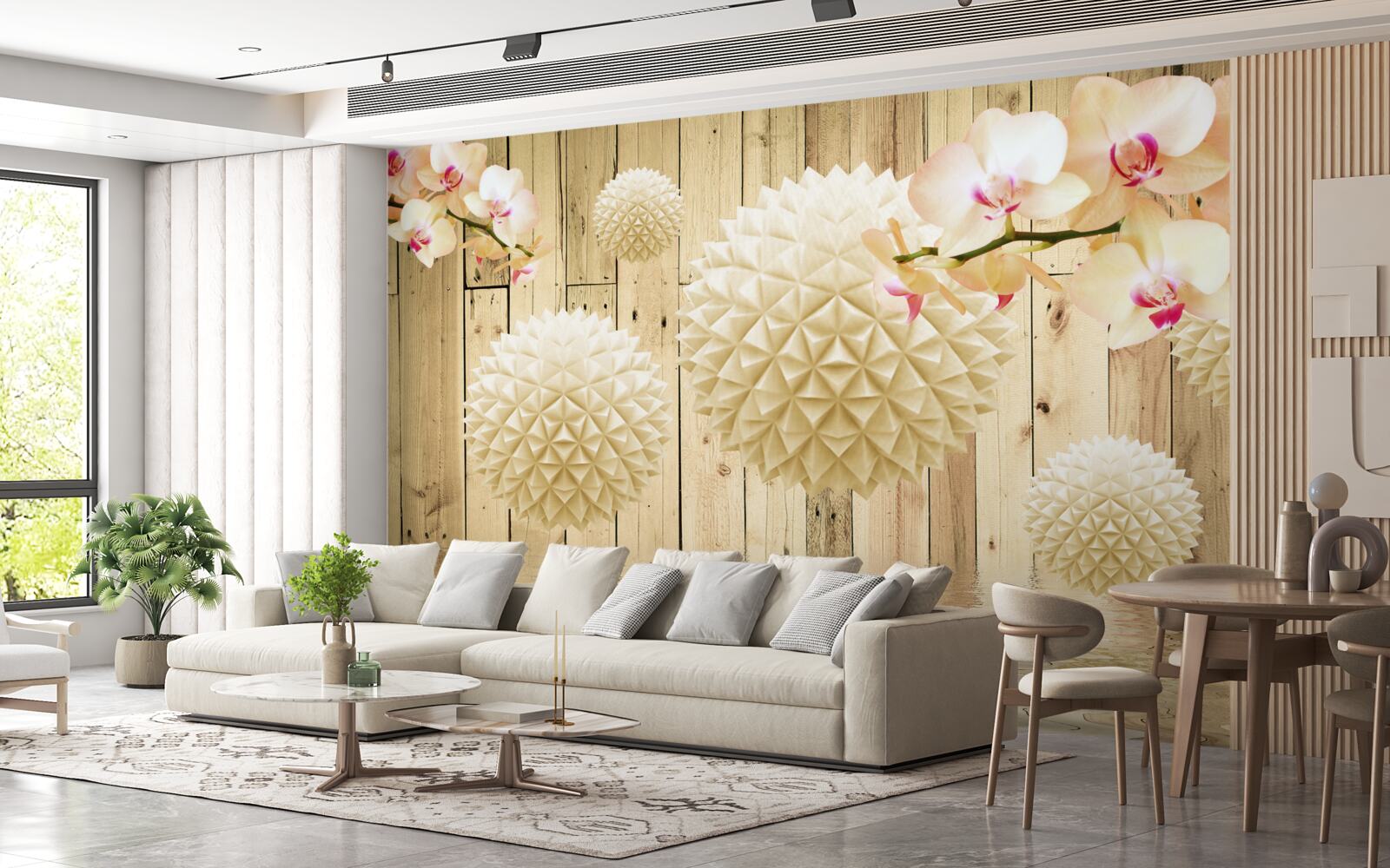 Fototapeta pływające okrągłe kształty z gałęziami orchidei