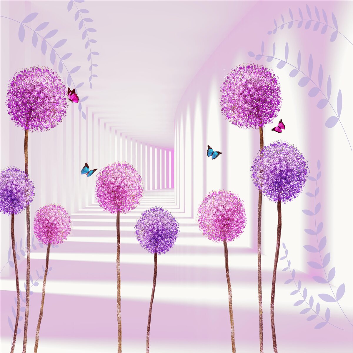 Fototapeta fioletowe mlecze w cofającym się tunelu