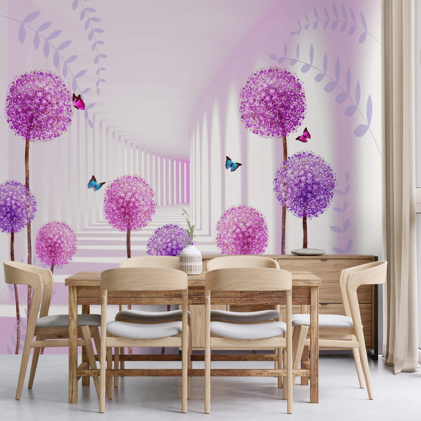 Fototapeta fioletowe mlecze w cofającym się tunelu