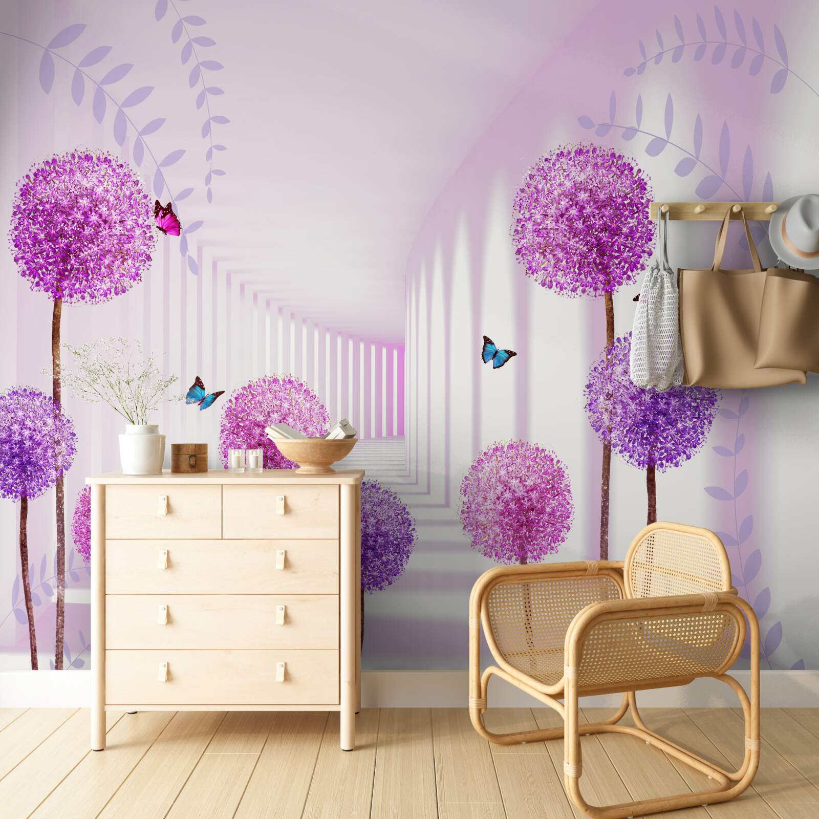 Fototapeta fioletowe mlecze w cofającym się tunelu