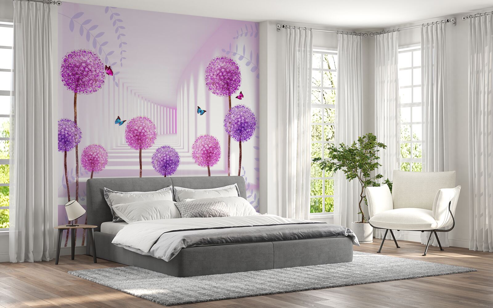 Fototapeta fioletowe mlecze w cofającym się tunelu