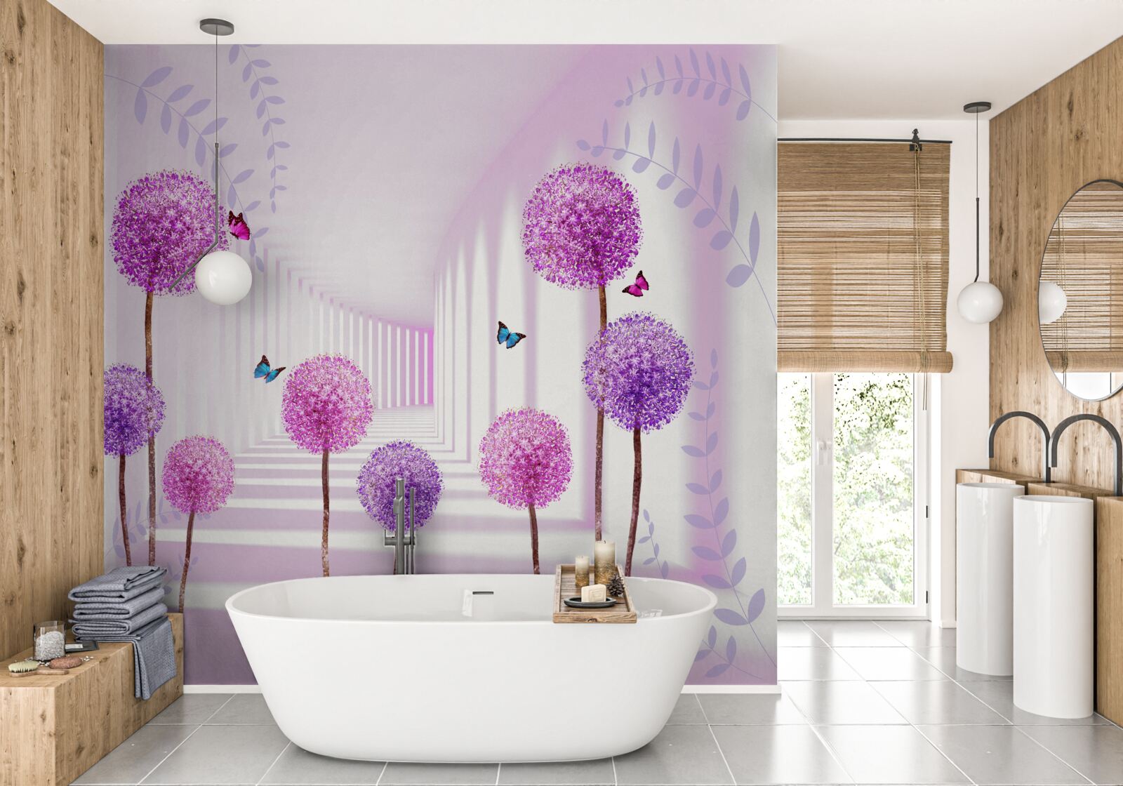 Fototapeta fioletowe mlecze w cofającym się tunelu