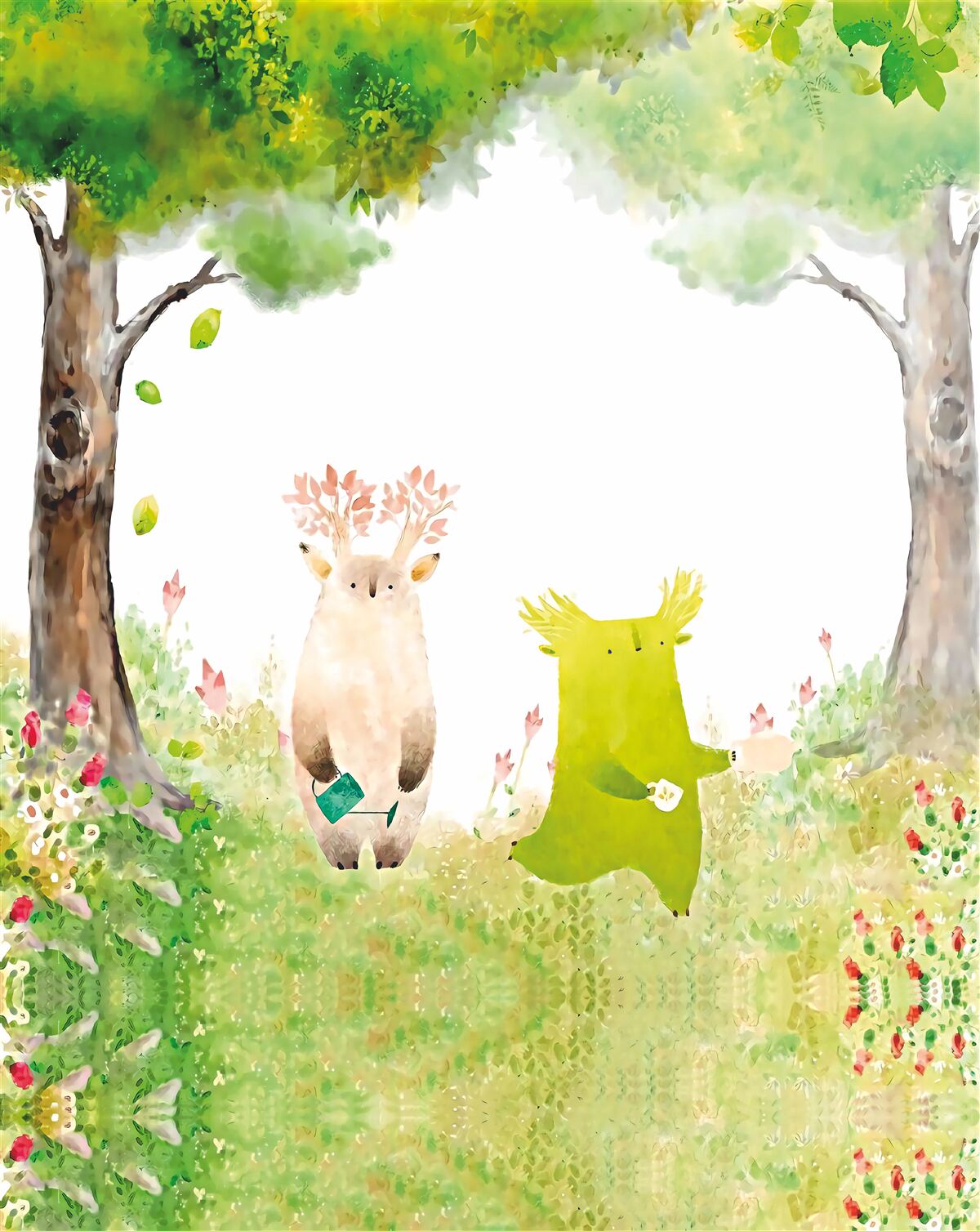 Fototapeta magiczne stworzenia w lesie, malowane akwarelą