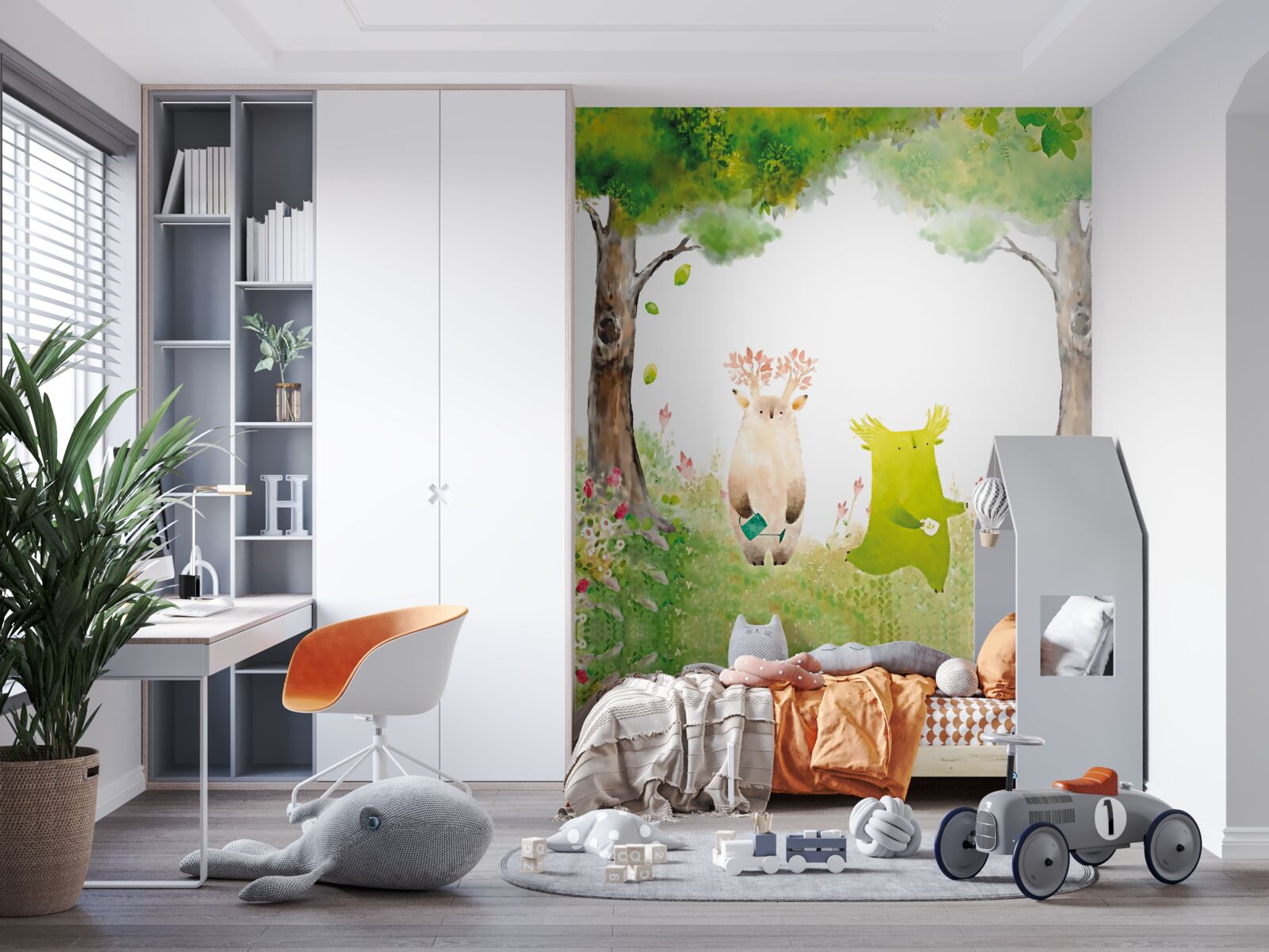 Fototapeta magiczne stworzenia w lesie, malowane akwarelą