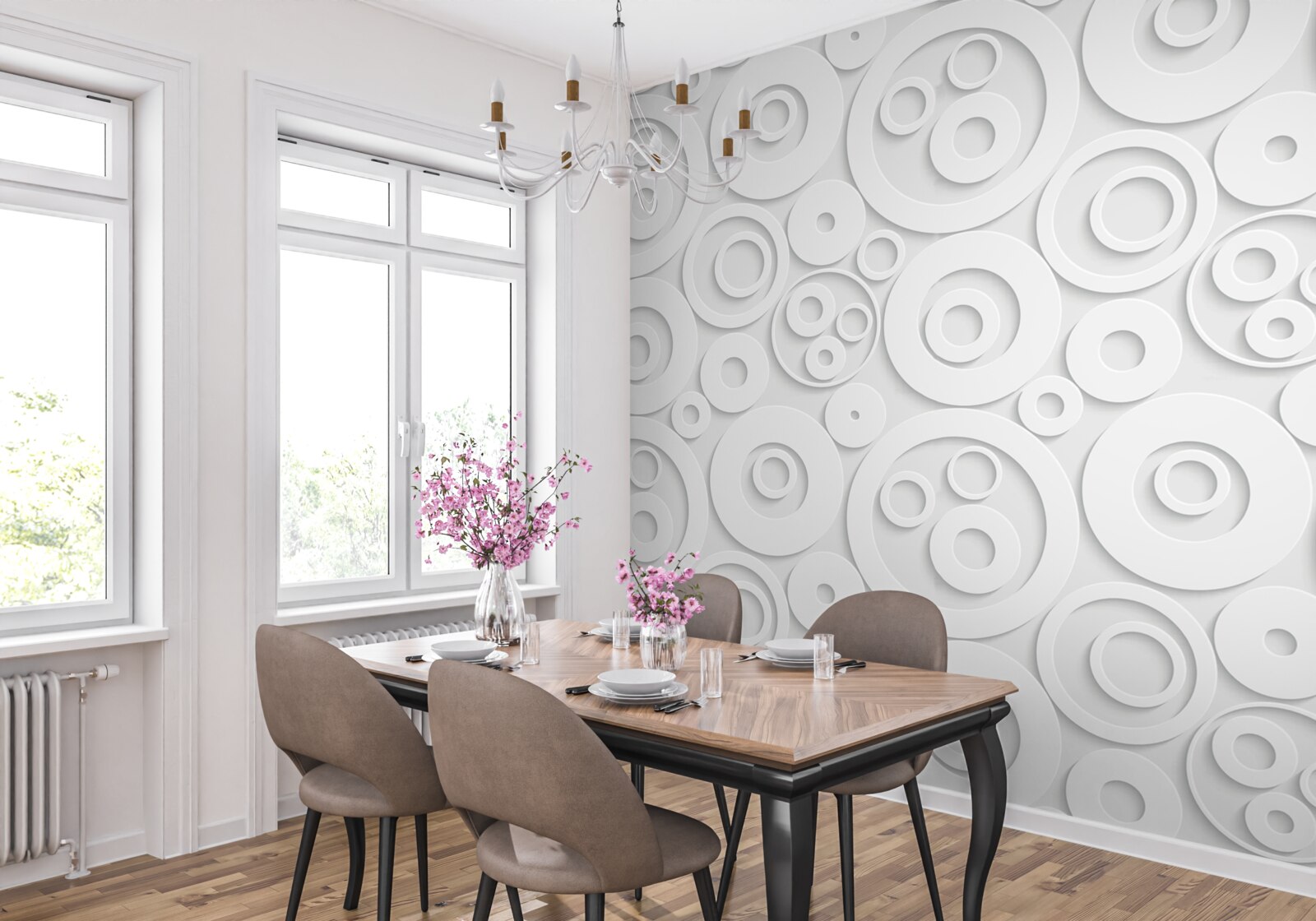 Fototapeta białe kółka na jasnym tle