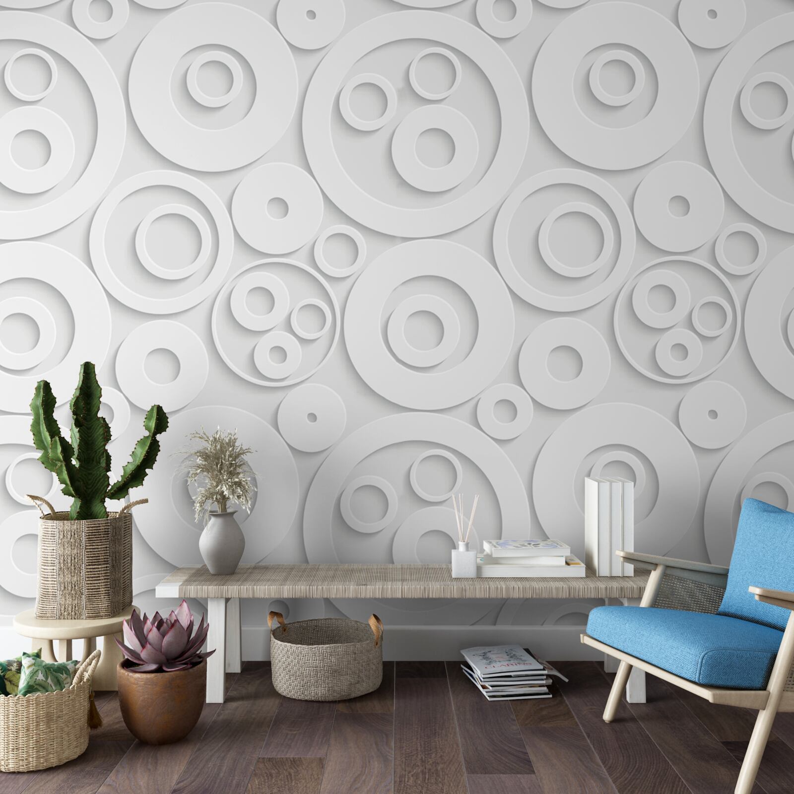 Fototapeta białe kółka na jasnym tle