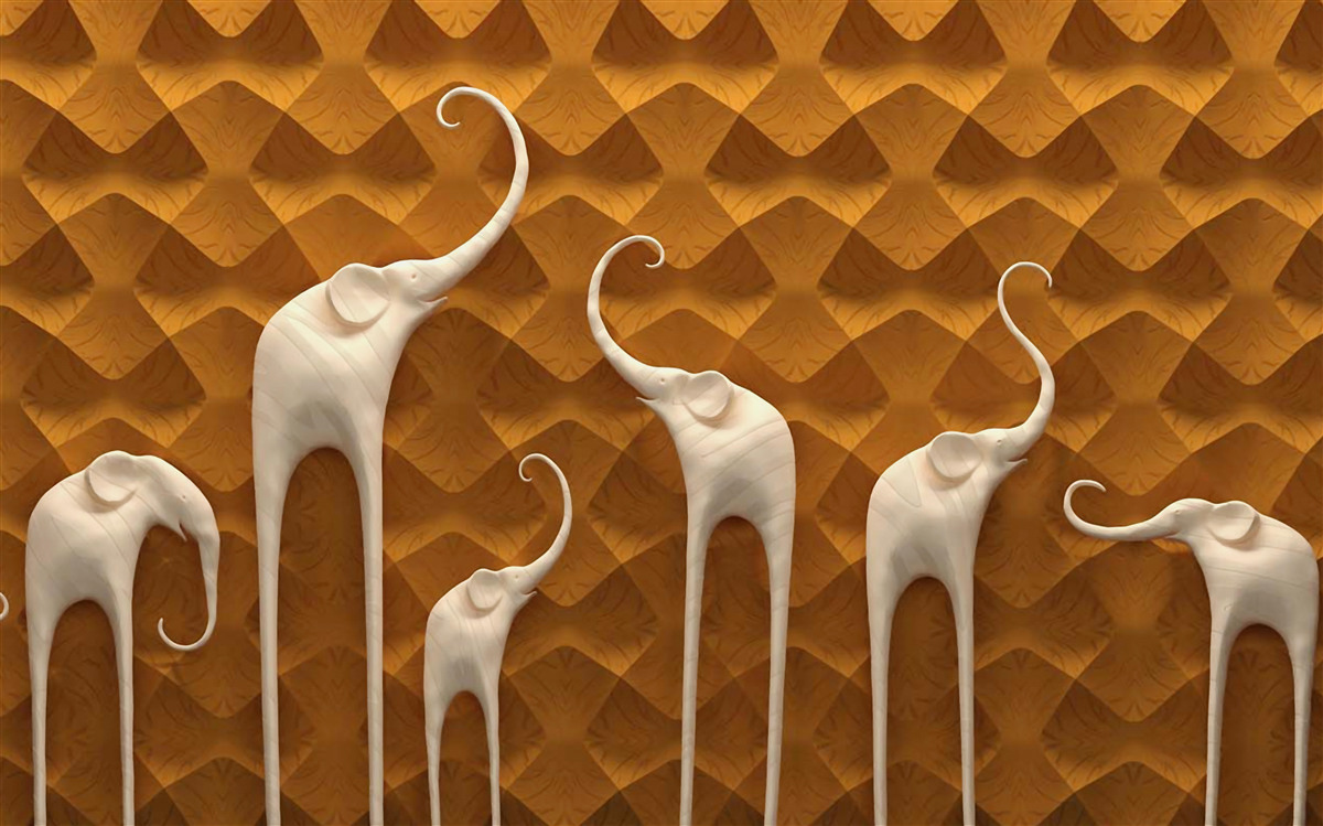 Fototapeta wysokie i pełne wdzięku słonie oraz sztuka abstrakcyjna