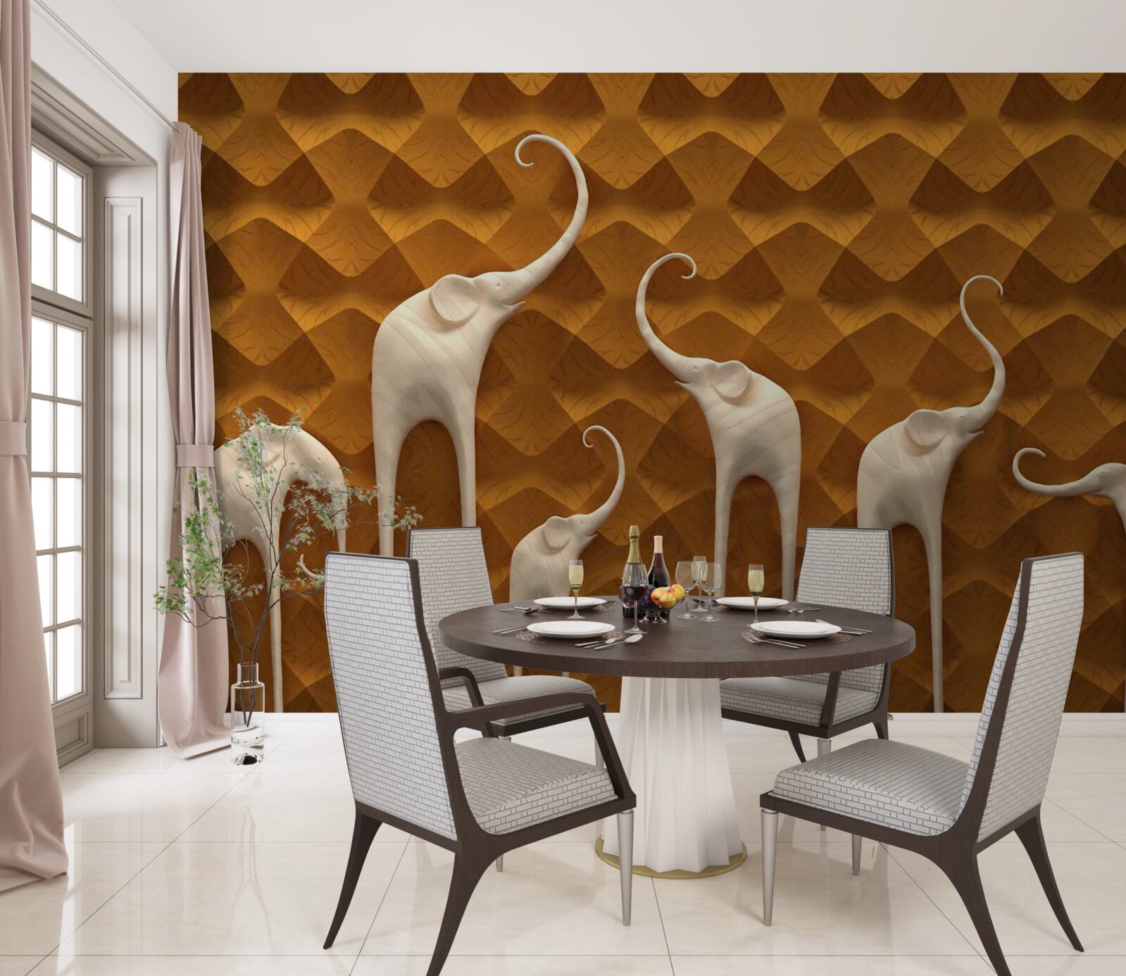 Fototapeta wysokie i pełne wdzięku słonie oraz sztuka abstrakcyjna