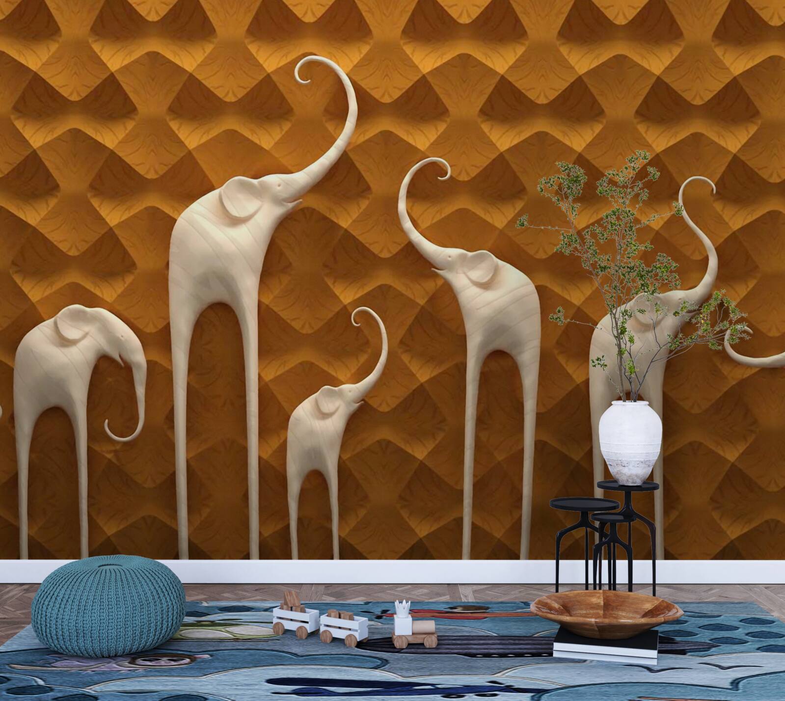 Fototapeta wysokie i pełne wdzięku słonie oraz sztuka abstrakcyjna