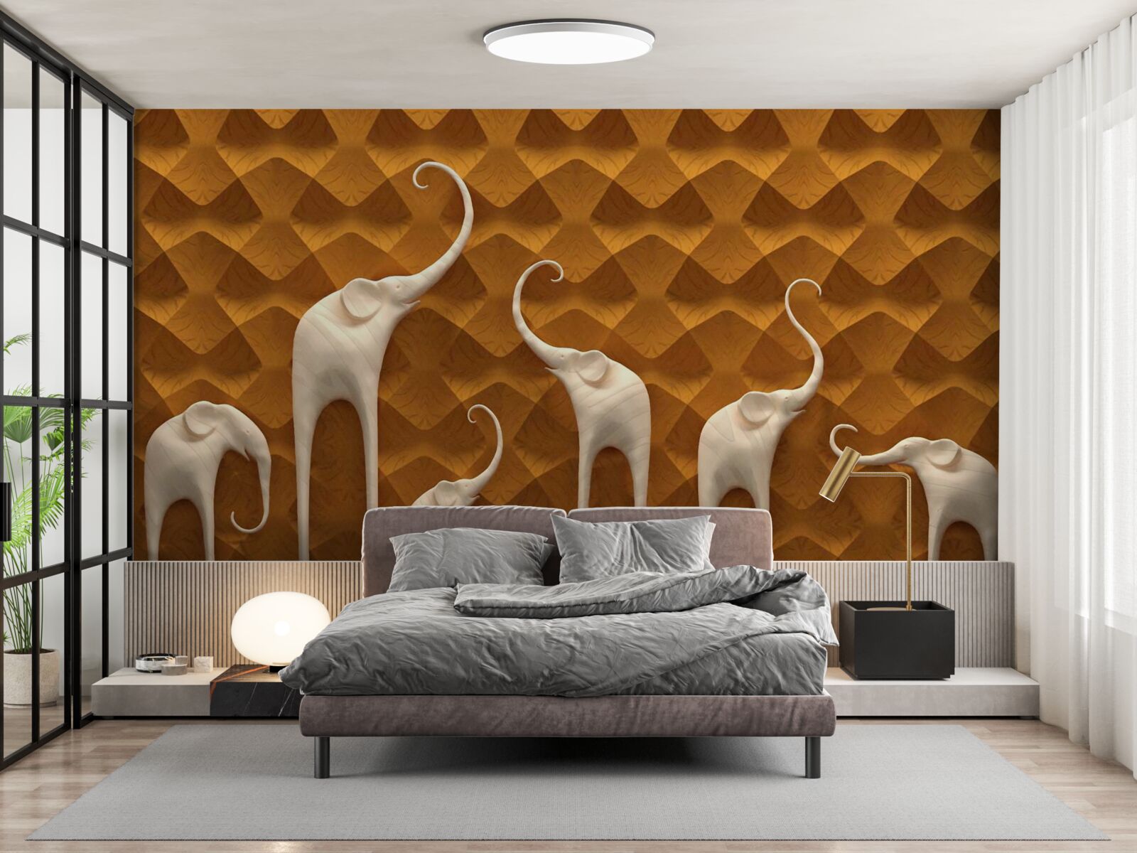 Fototapeta wysokie i pełne wdzięku słonie oraz sztuka abstrakcyjna