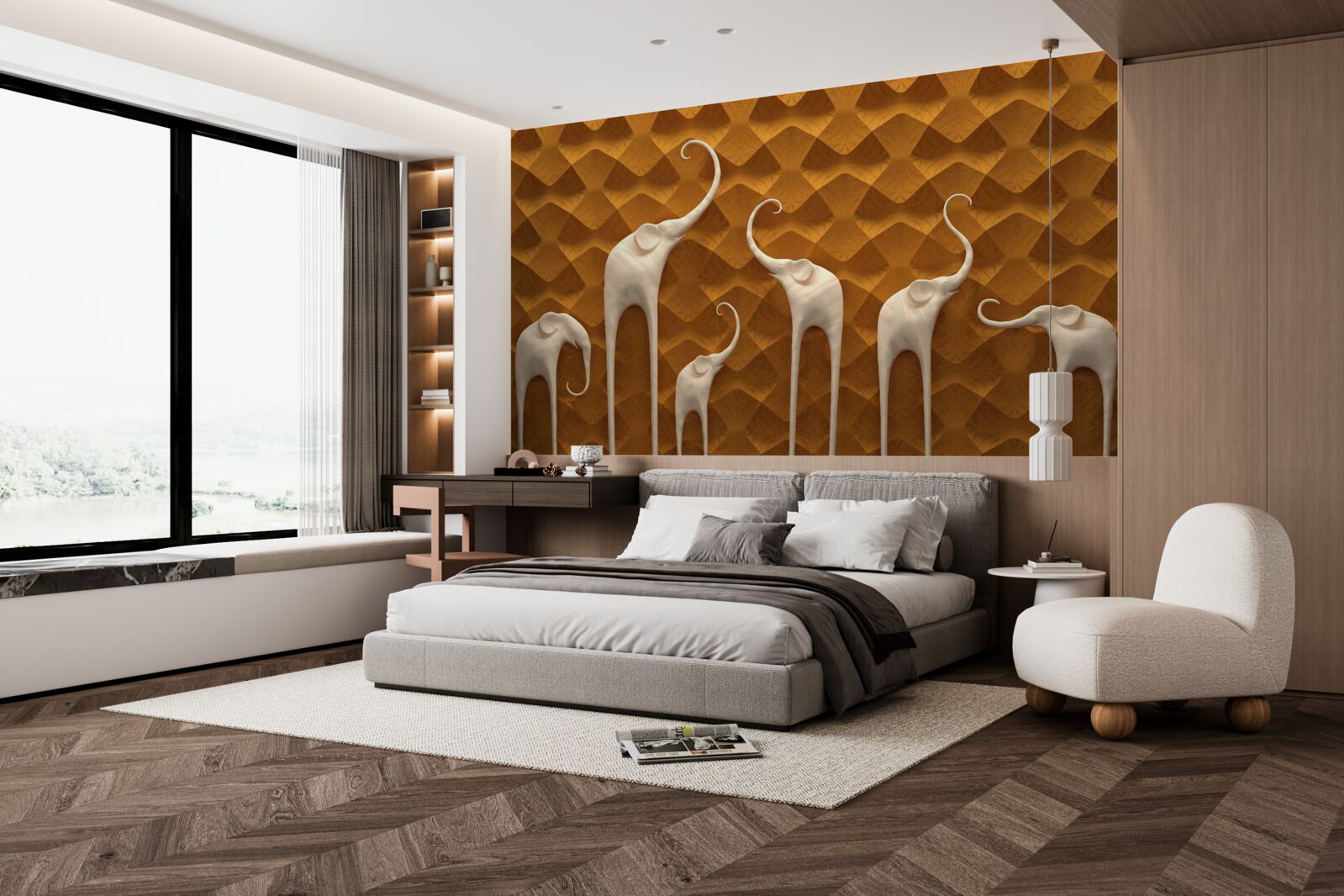 Fototapeta wysokie i pełne wdzięku słonie oraz sztuka abstrakcyjna