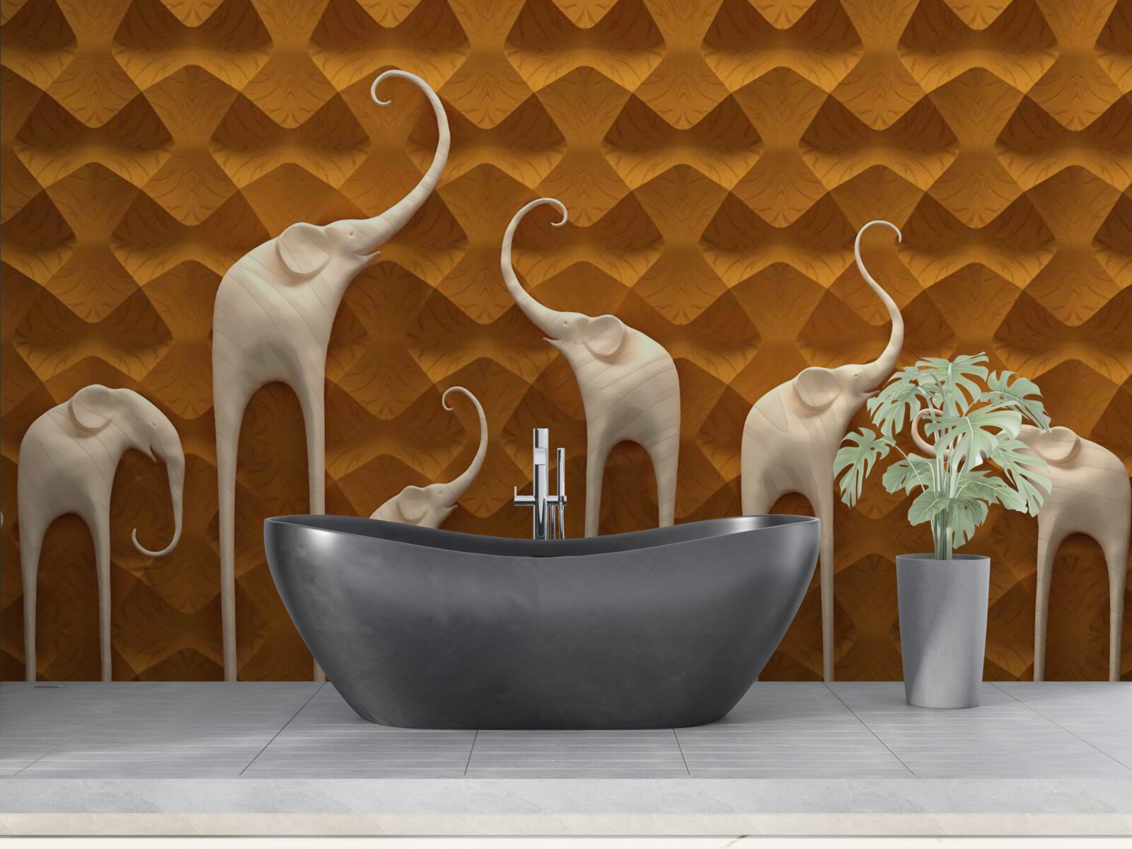 Fototapeta wysokie i pełne wdzięku słonie oraz sztuka abstrakcyjna