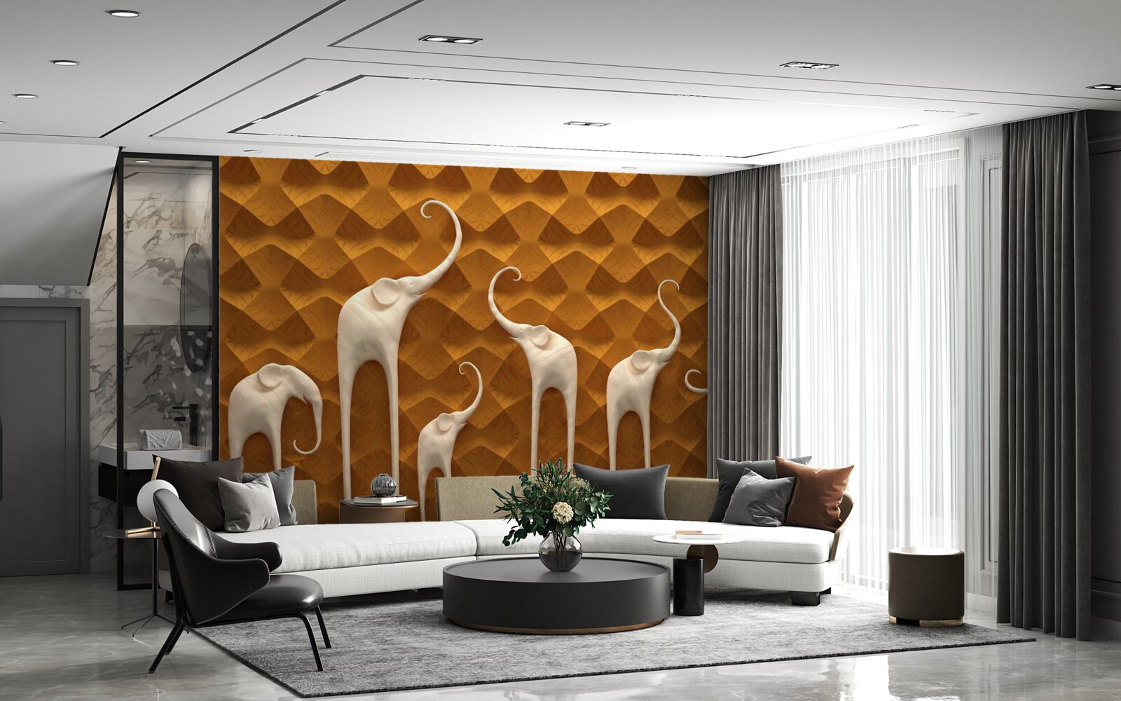 Fototapeta wysokie i pełne wdzięku słonie oraz sztuka abstrakcyjna