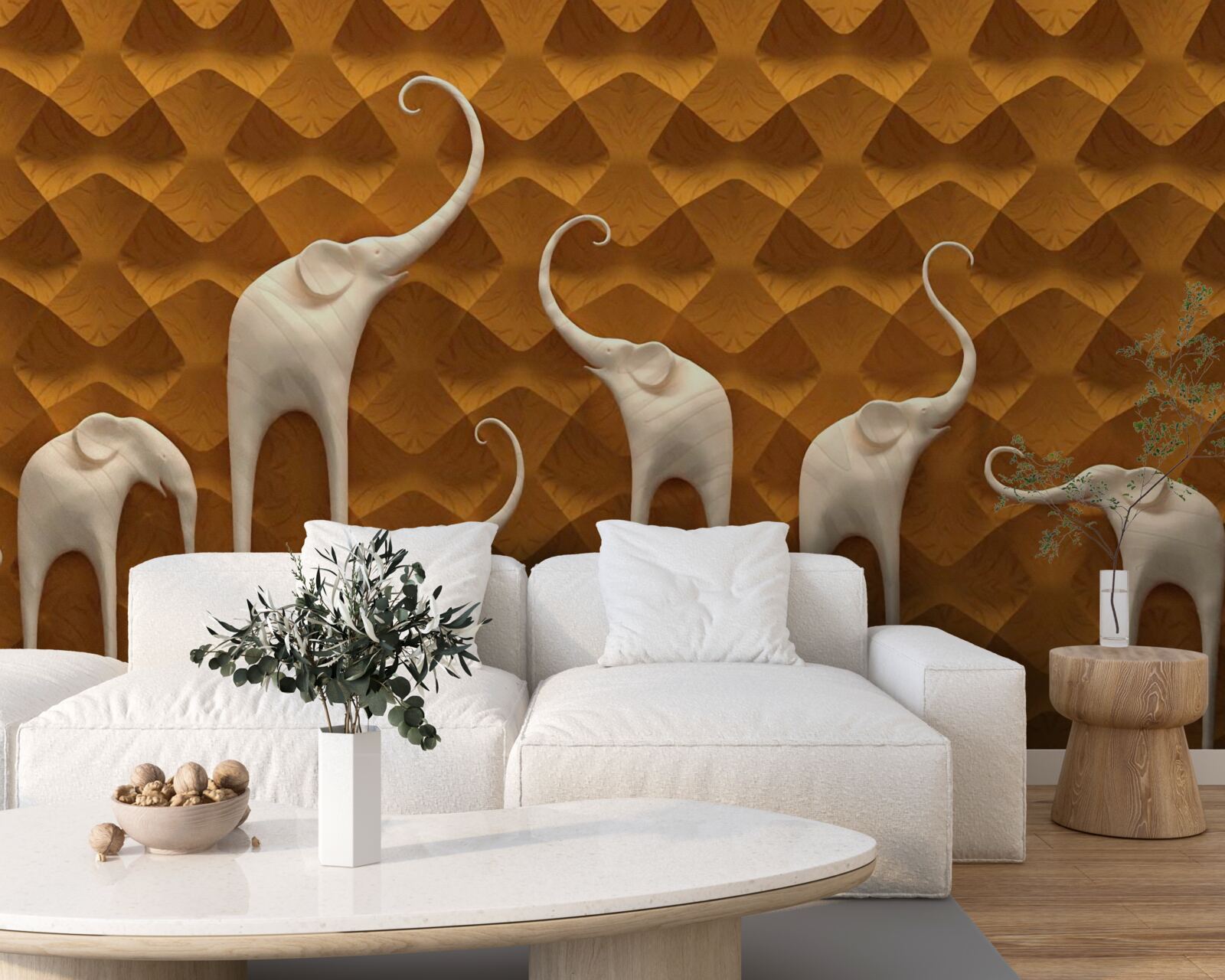 Fototapeta wysokie i pełne wdzięku słonie oraz sztuka abstrakcyjna