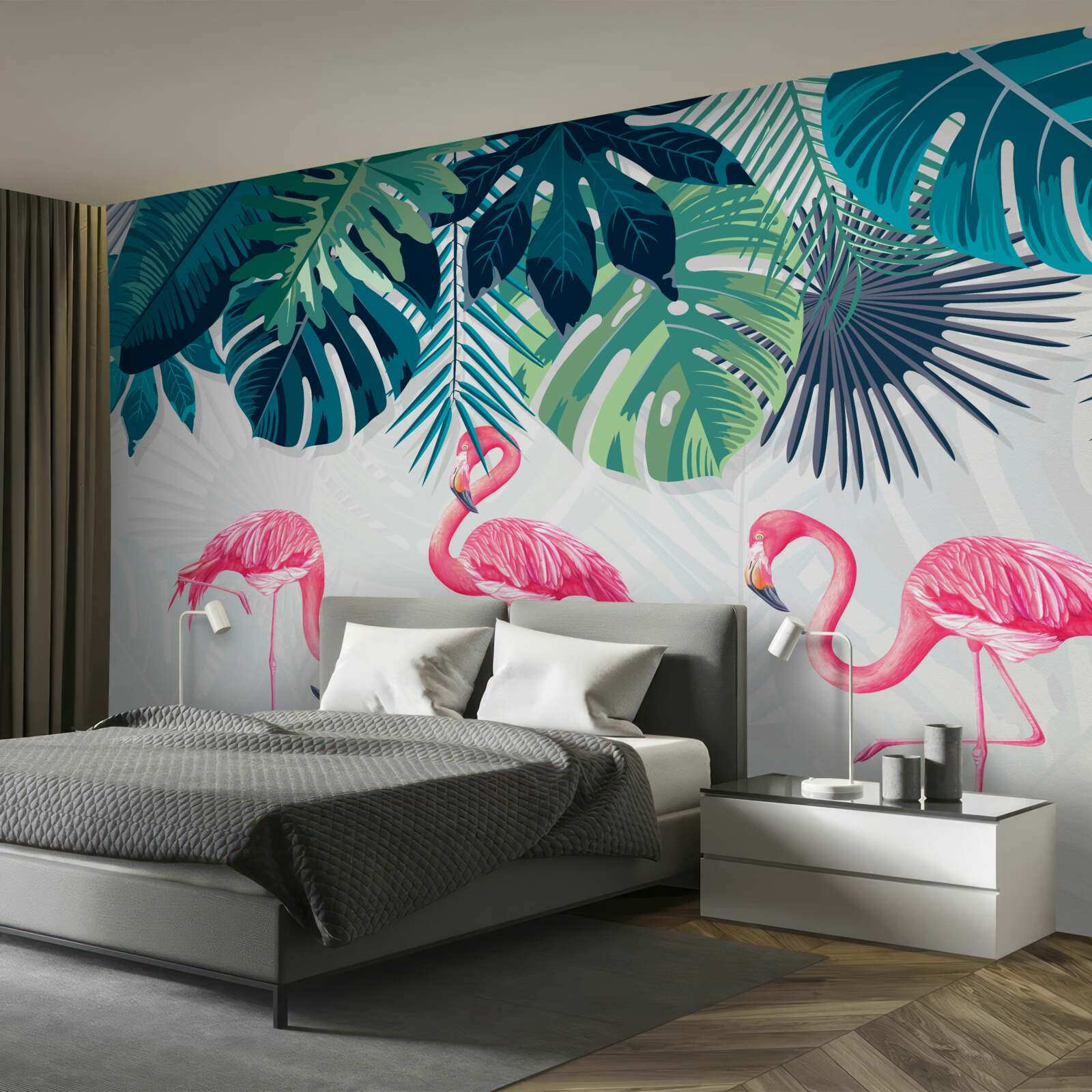 Fototapeta lasy tropikalne z różowymi flamingami