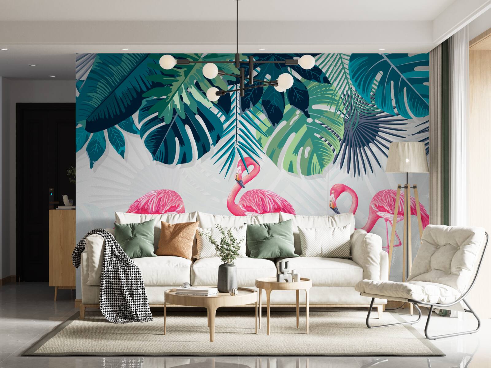 Fototapeta lasy tropikalne z różowymi flamingami