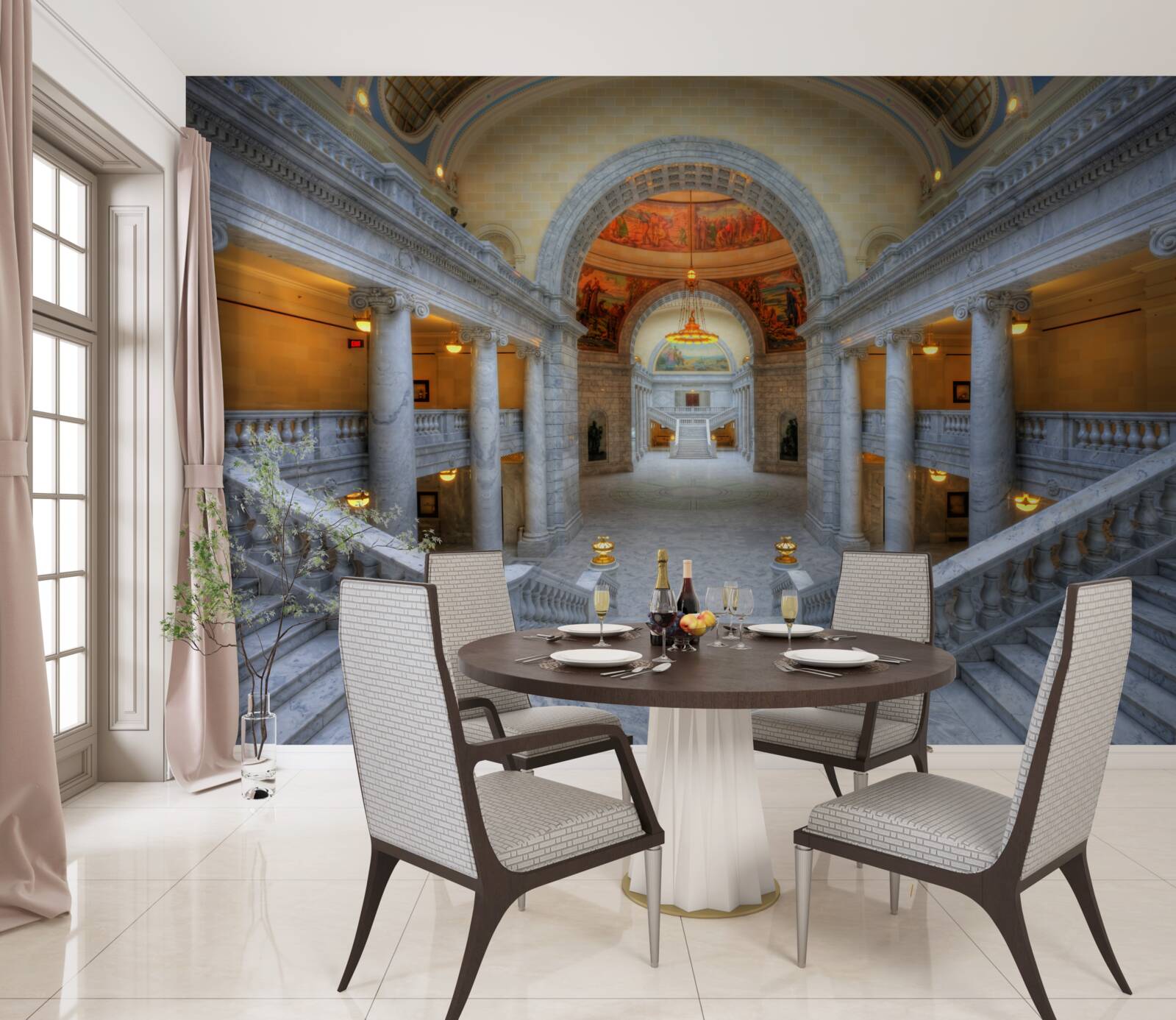 Fototapeta szereg klatek schodowych z łukowymi biegami