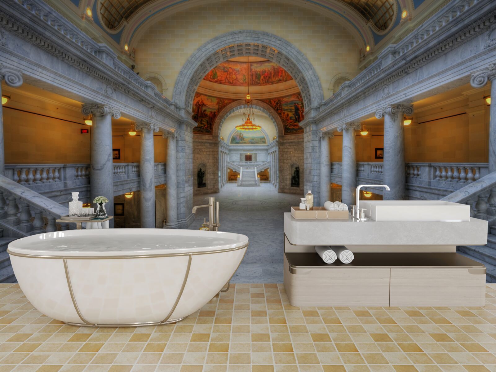 Fototapeta szereg klatek schodowych z łukowymi biegami