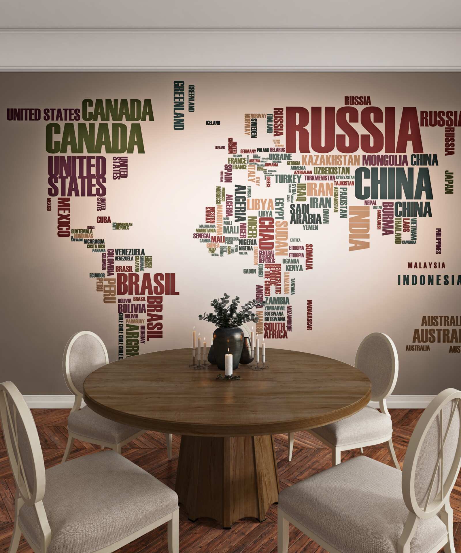 Fototapeta mapa świata złożona z nazw krajów