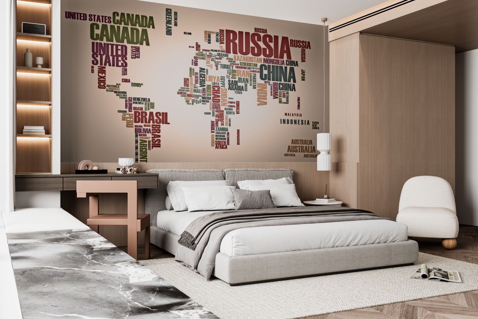 Fototapeta mapa świata złożona z nazw krajów