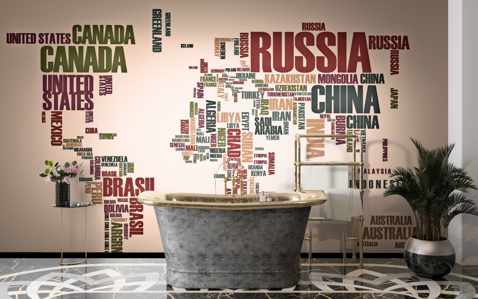 Fototapeta mapa świata złożona z nazw krajów