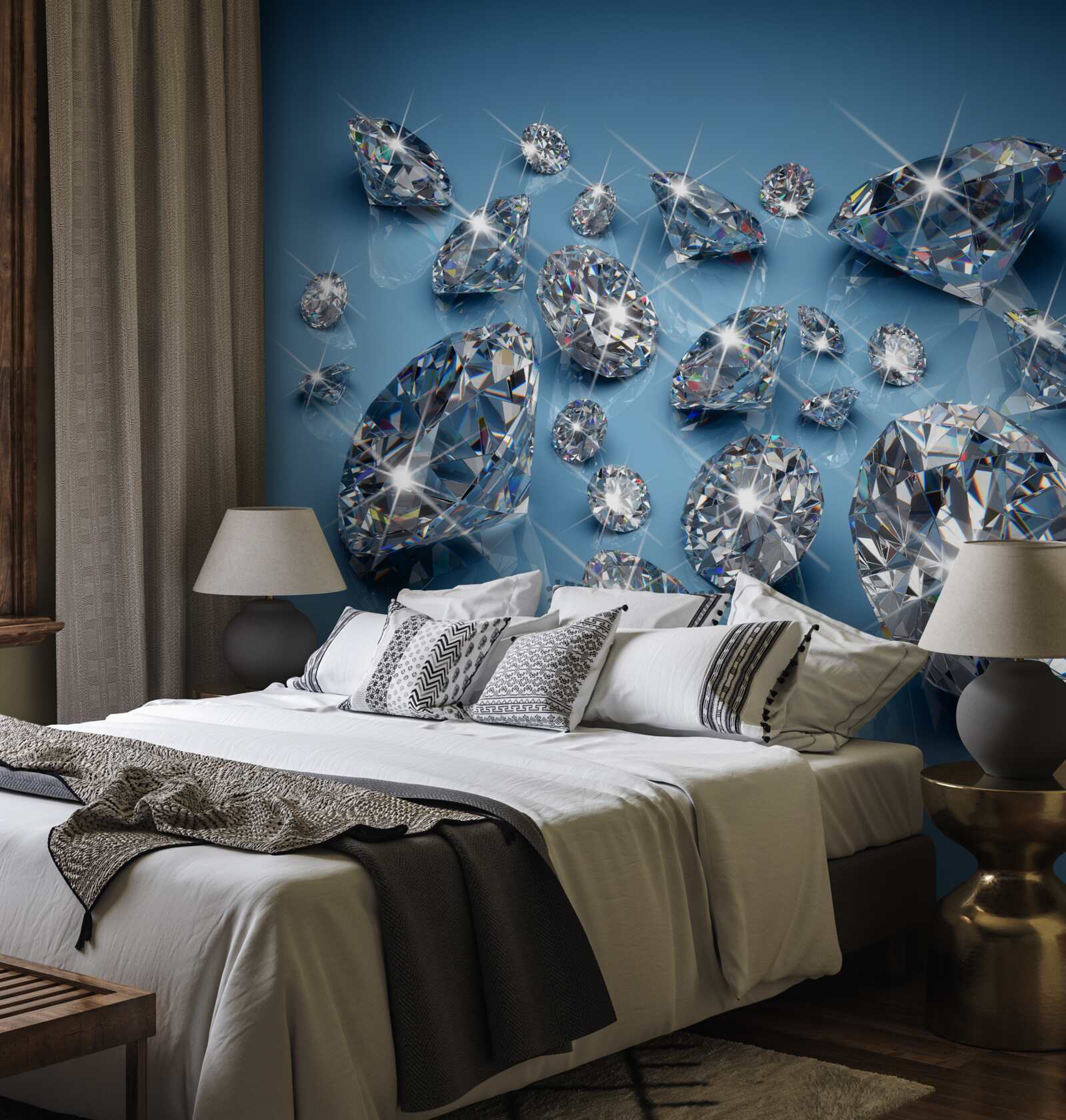 Fototapeta duże diamenty na niebieskim szkle
