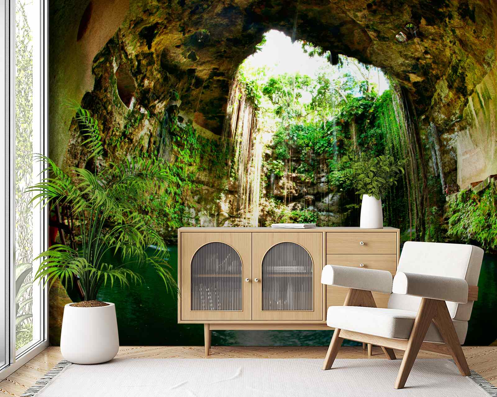 Fototapeta spadająca woda w górskiej jamie